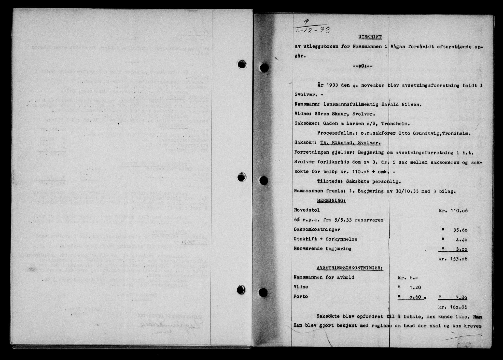 Lofoten sorenskriveri, SAT/A-0017/1/2/2C/L0028b: Mortgage book no. 28b, 1933-1933, Deed date: 01.12.1933