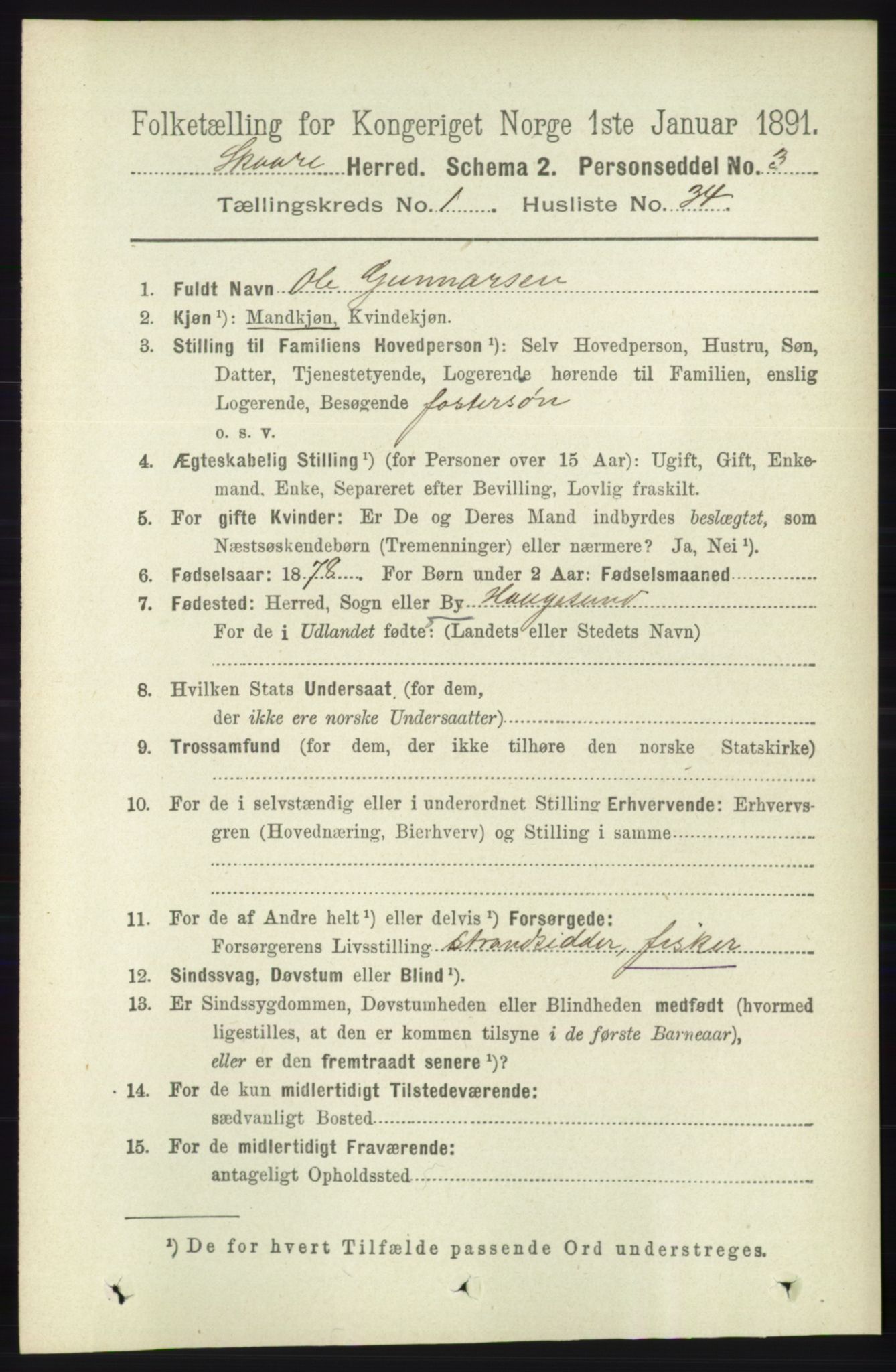 RA, 1891 census for 1153 Skåre, 1891, p. 318