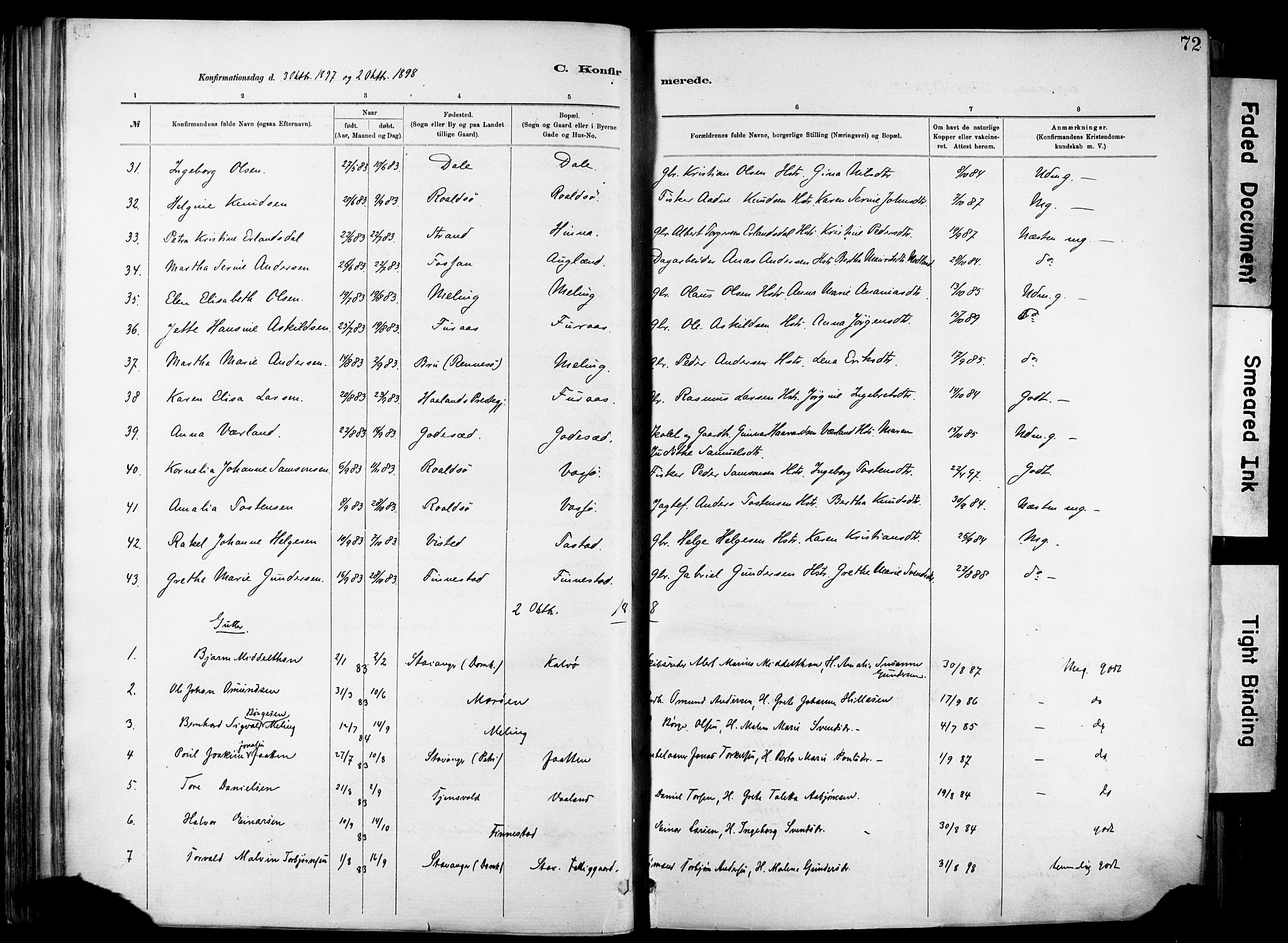 Hetland sokneprestkontor, SAST/A-101826/30/30BA/L0012: Parish register (official) no. A 12, 1882-1912, p. 72