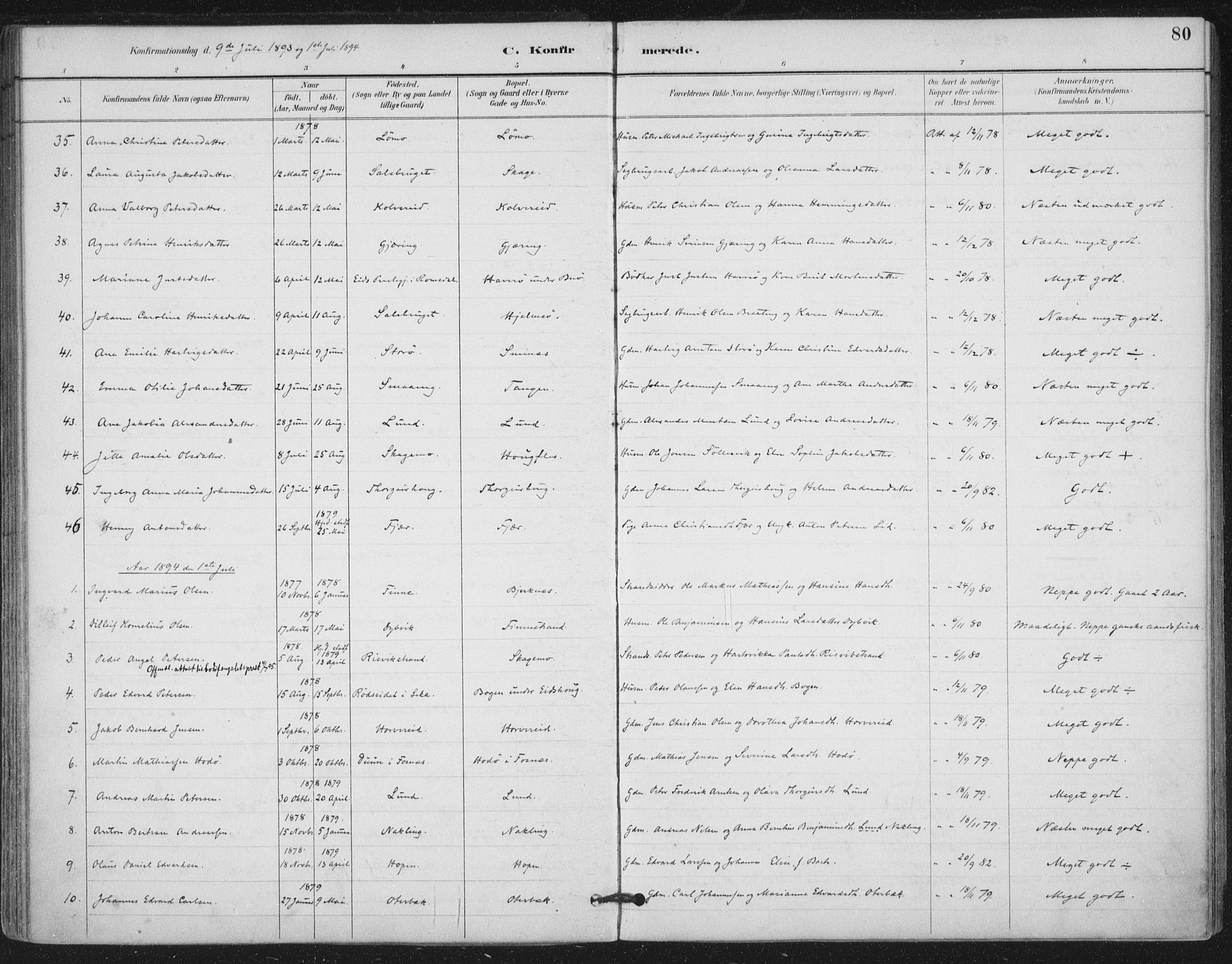 Ministerialprotokoller, klokkerbøker og fødselsregistre - Nord-Trøndelag, SAT/A-1458/780/L0644: Parish register (official) no. 780A08, 1886-1903, p. 80
