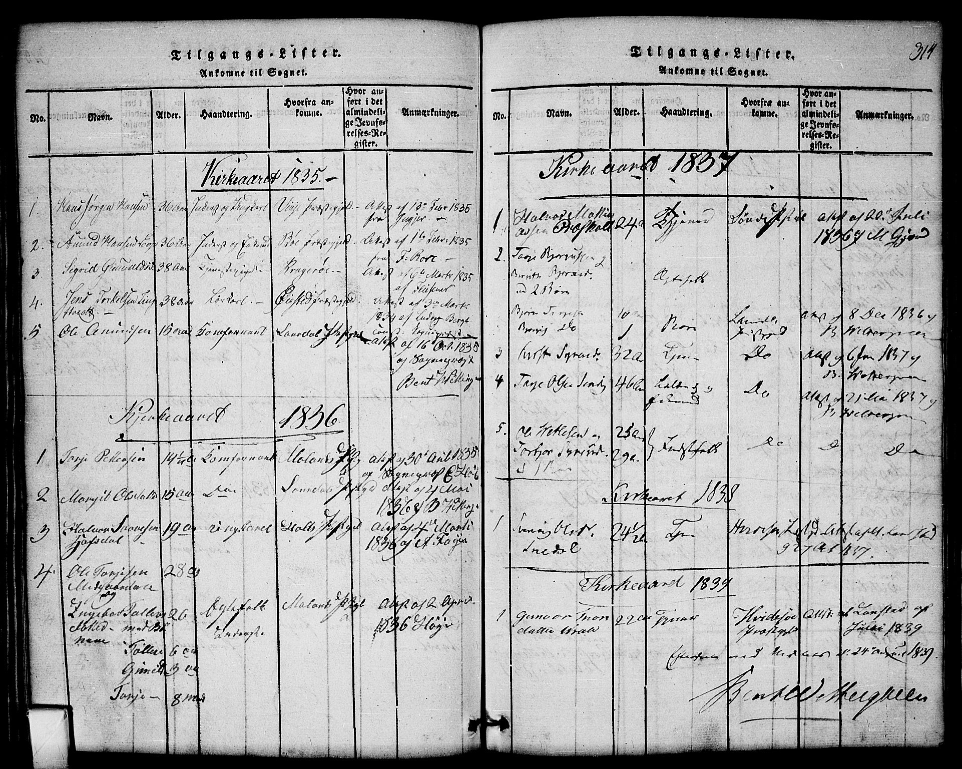 Mo kirkebøker, SAKO/A-286/G/Gb/L0001: Parish register (copy) no. II 1, 1814-1843, p. 314