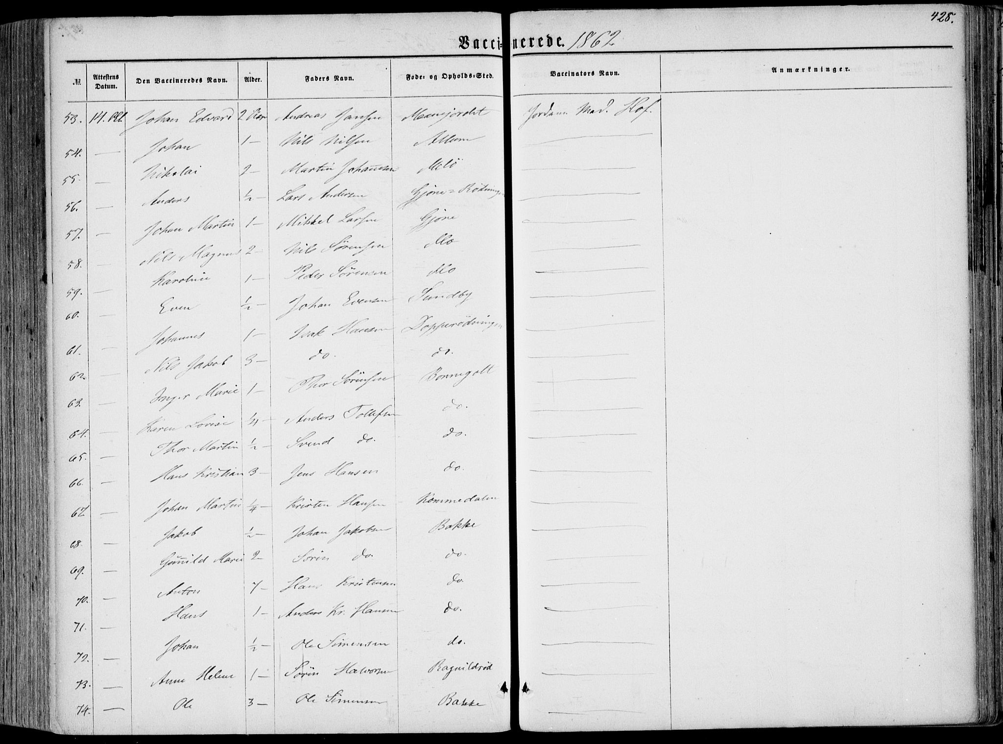 Hedrum kirkebøker, SAKO/A-344/F/Fa/L0007: Parish register (official) no. I 7, 1857-1868, p. 428