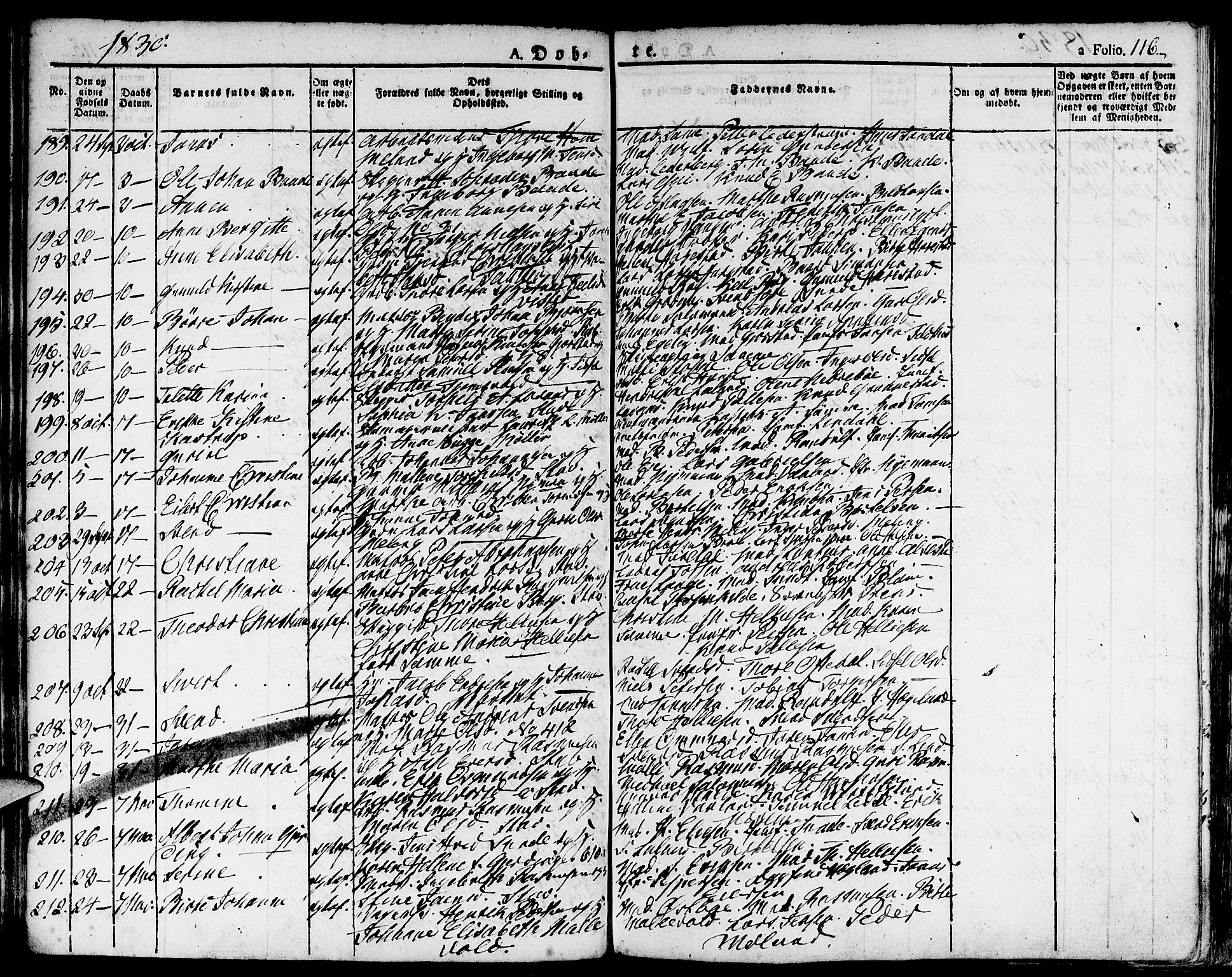 Domkirken sokneprestkontor, SAST/A-101812/001/30/30BA/L0009: Parish register (official) no. A 9, 1821-1832, p. 116