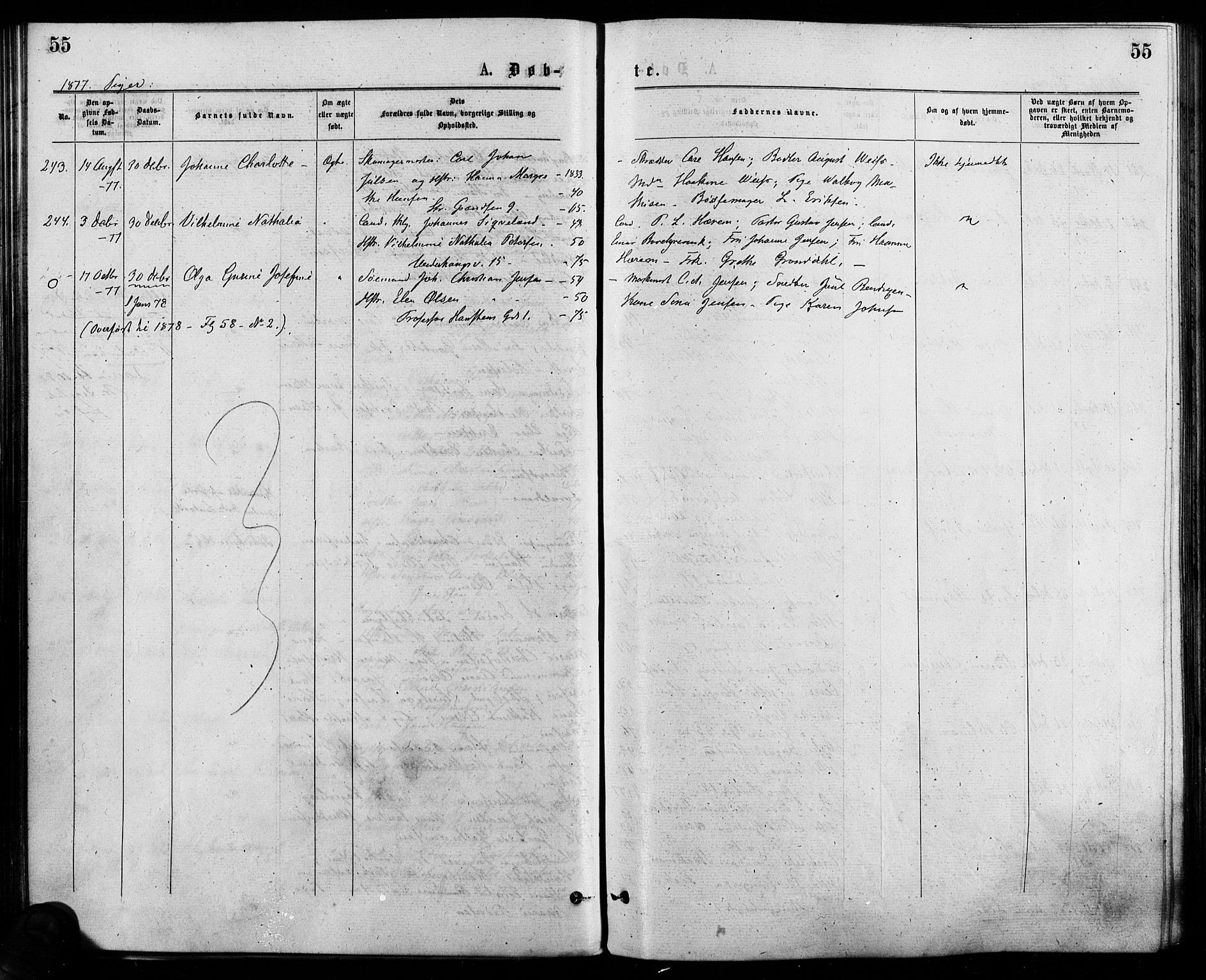 Trefoldighet prestekontor Kirkebøker, AV/SAO-A-10882/F/Fa/L0004: Parish register (official) no. I 4, 1876-1880, p. 55