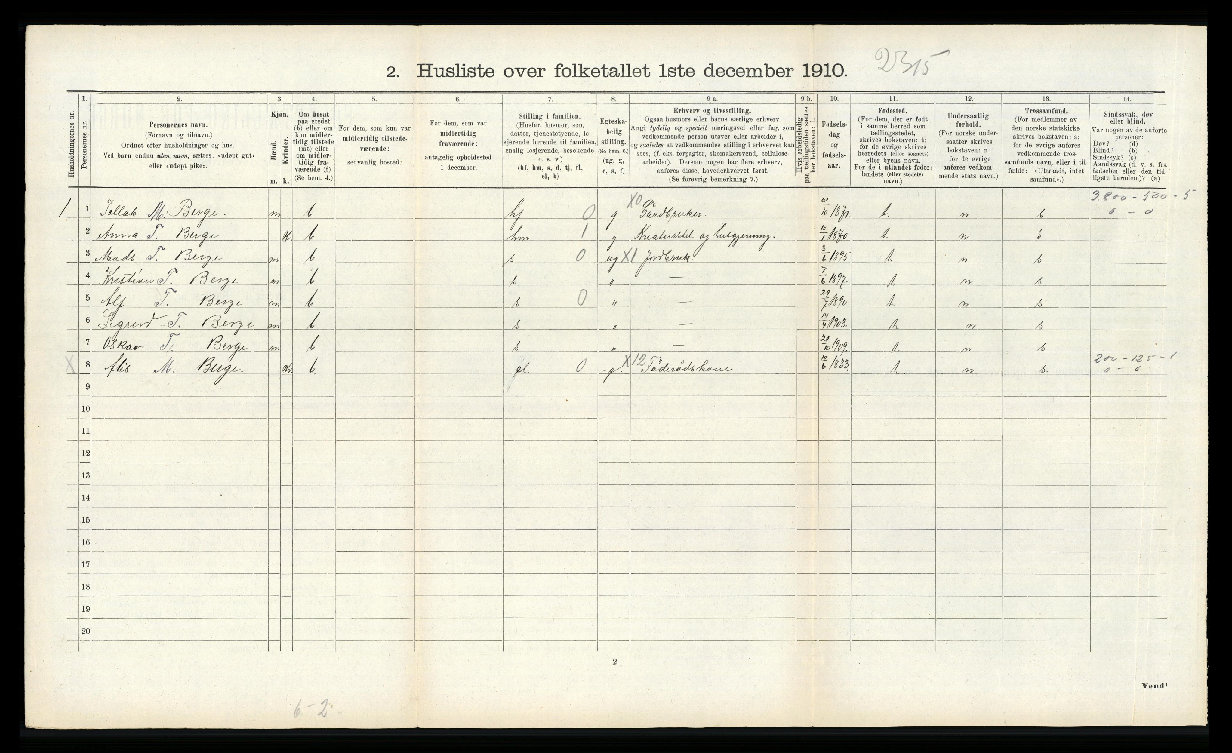 RA, 1910 census for Ytre Holmedal, 1910, p. 883