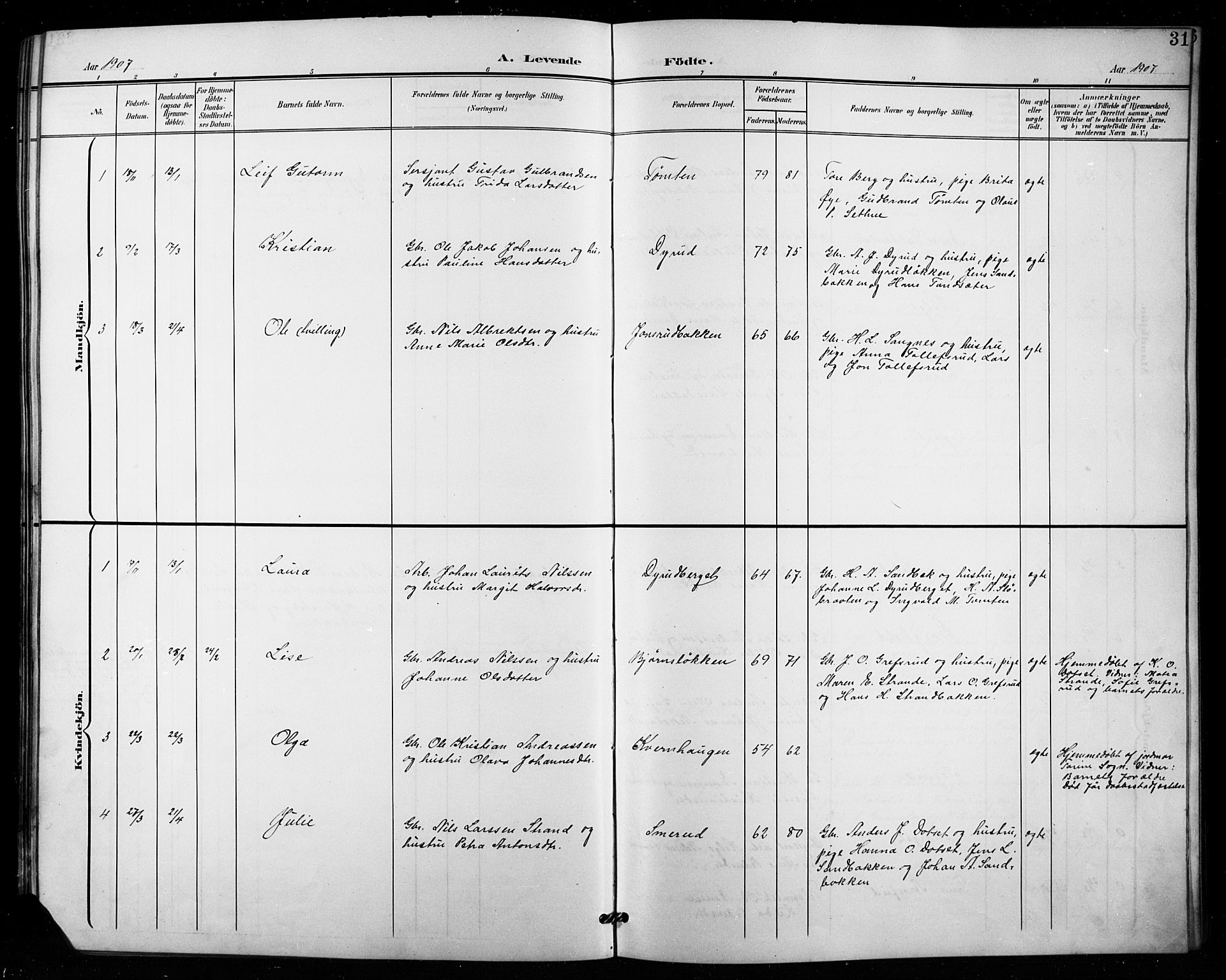 Vestre Toten prestekontor, SAH/PREST-108/H/Ha/Hab/L0016: Parish register (copy) no. 16, 1901-1915, p. 31