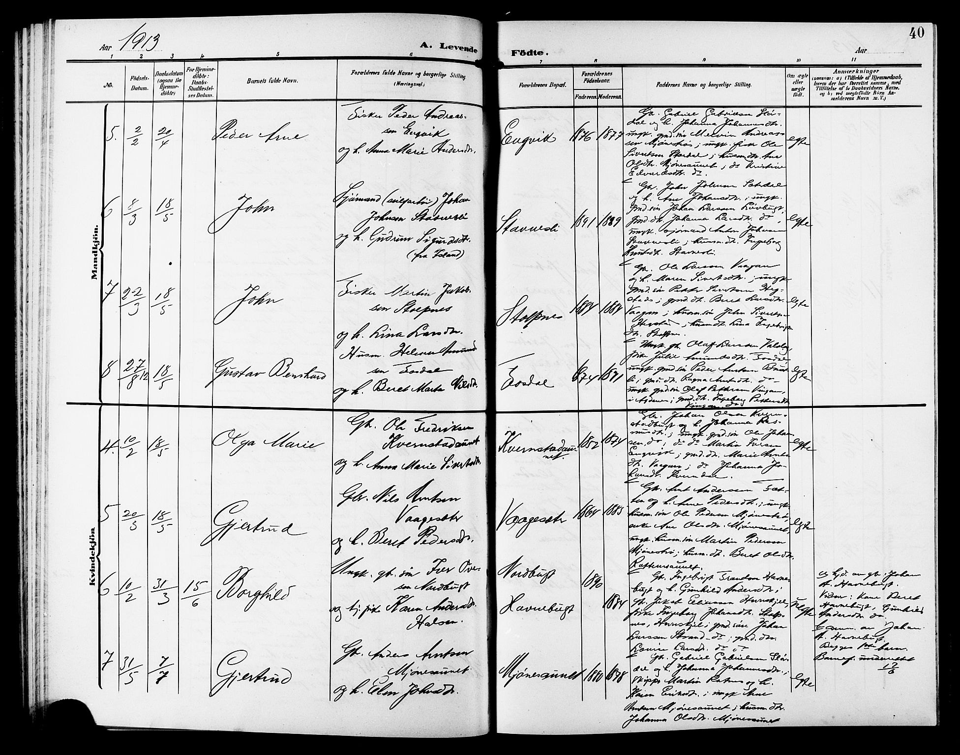 Ministerialprotokoller, klokkerbøker og fødselsregistre - Sør-Trøndelag, AV/SAT-A-1456/633/L0520: Parish register (copy) no. 633C02, 1906-1921, p. 40