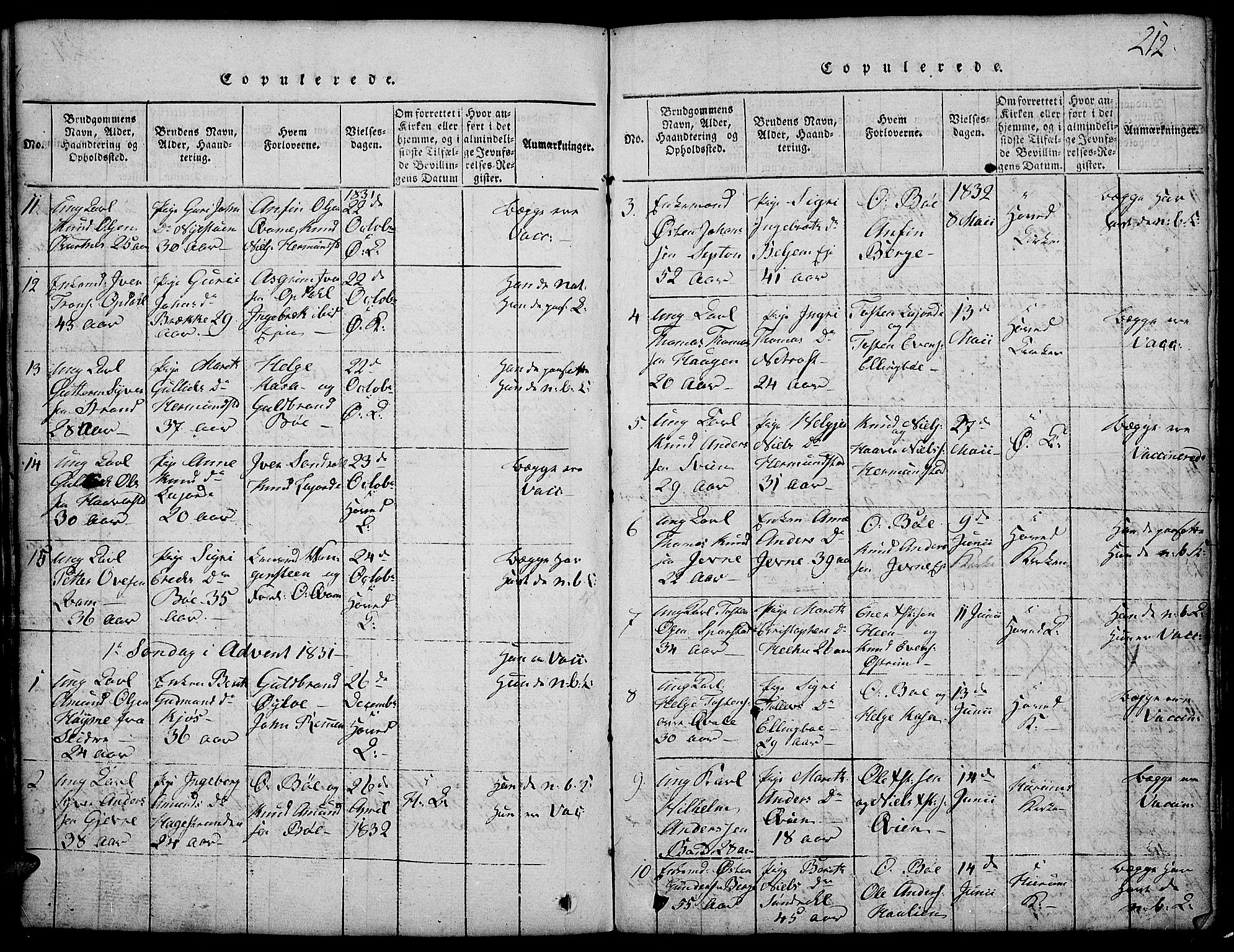 Vang prestekontor, Valdres, AV/SAH-PREST-140/H/Hb/L0002: Parish register (copy) no. 2, 1814-1889, p. 212