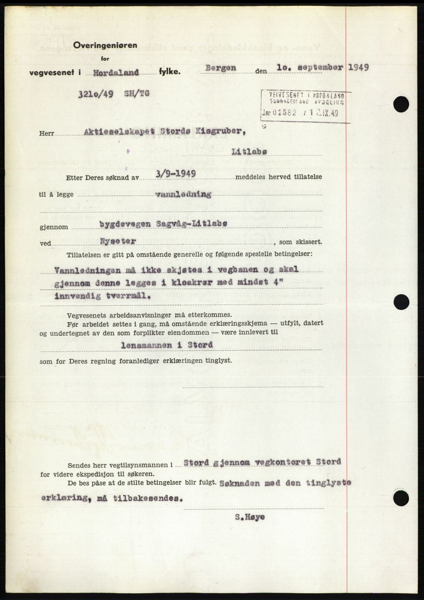Sunnhordland sorenskrivar, AV/SAB-A-2401: Mortgage book no. B75-79, 1948-1950, Diary no: : 3149/1949