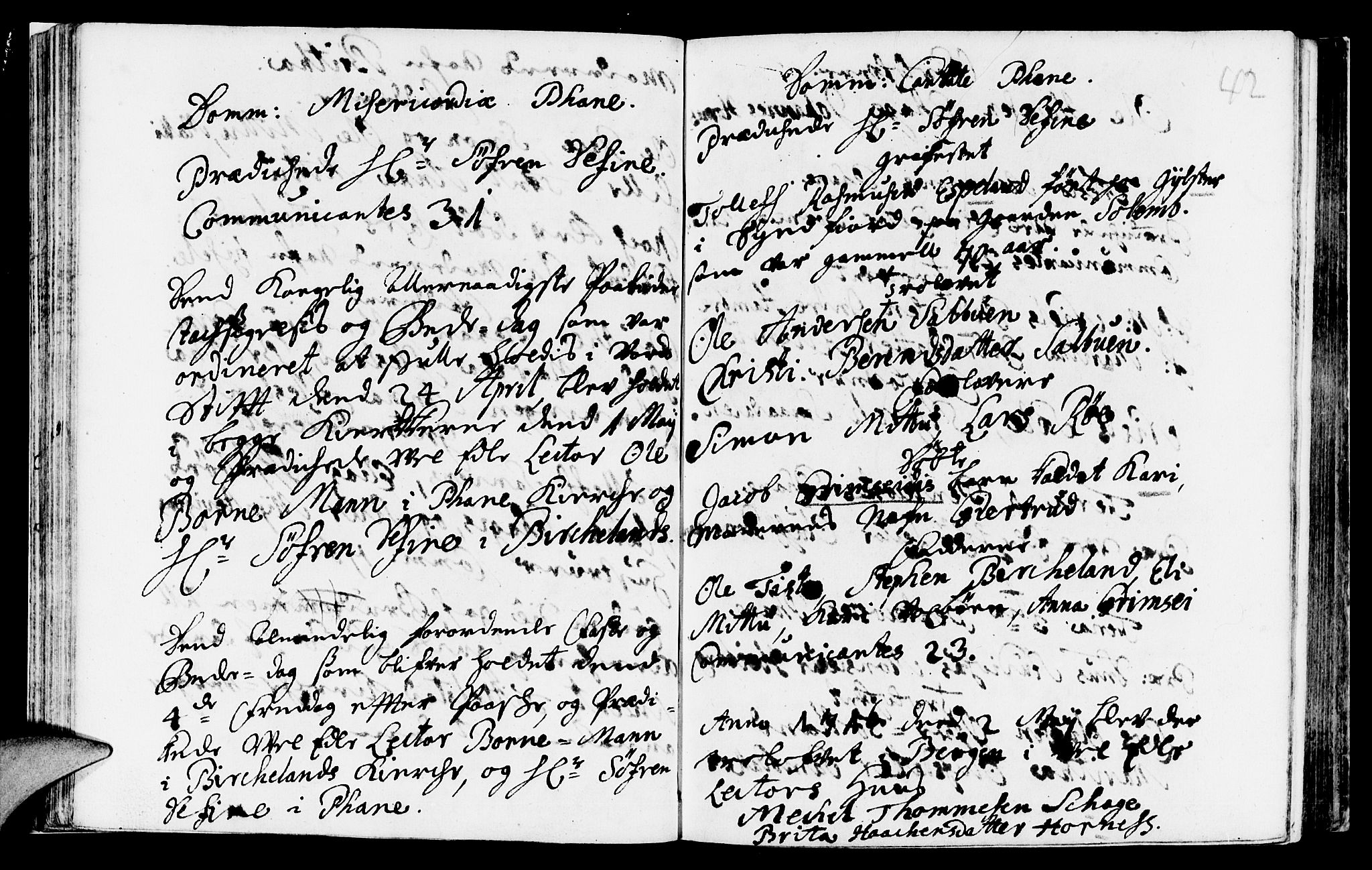 Fana Sokneprestembete, SAB/A-75101/H/Haa/Haaa/L0001: Parish register (official) no. A 1, 1712-1719, p. 42