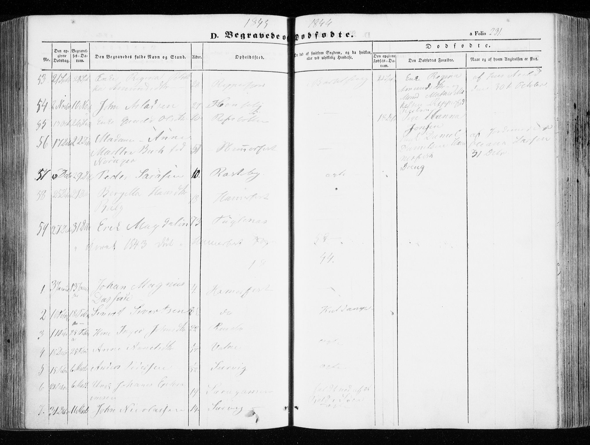 Hammerfest sokneprestkontor, SATØ/S-1347/H/Ha/L0004.kirke: Parish register (official) no. 4, 1843-1856, p. 231