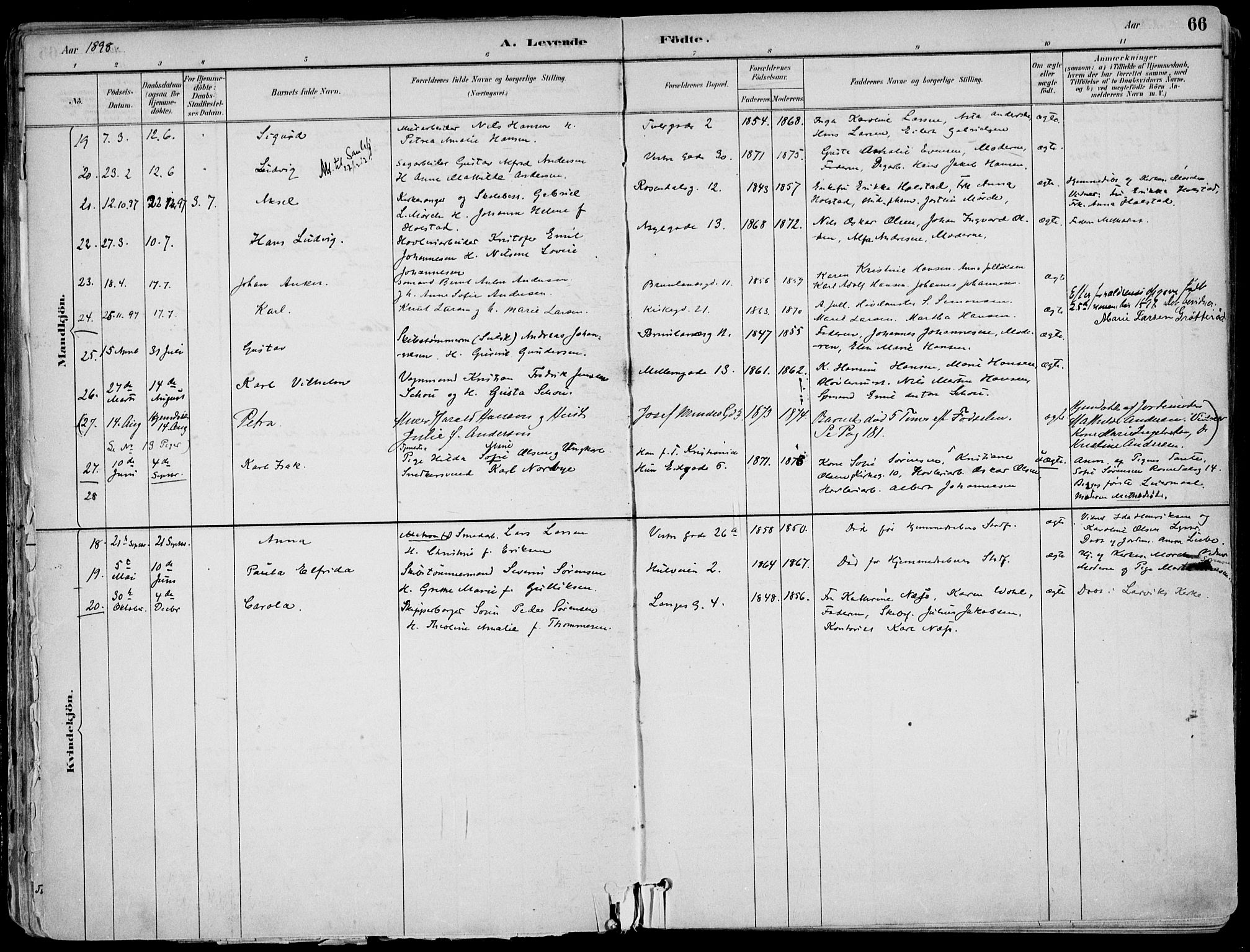 Larvik kirkebøker, AV/SAKO-A-352/F/Fb/L0004: Parish register (official) no. II 4, 1884-1902, p. 66