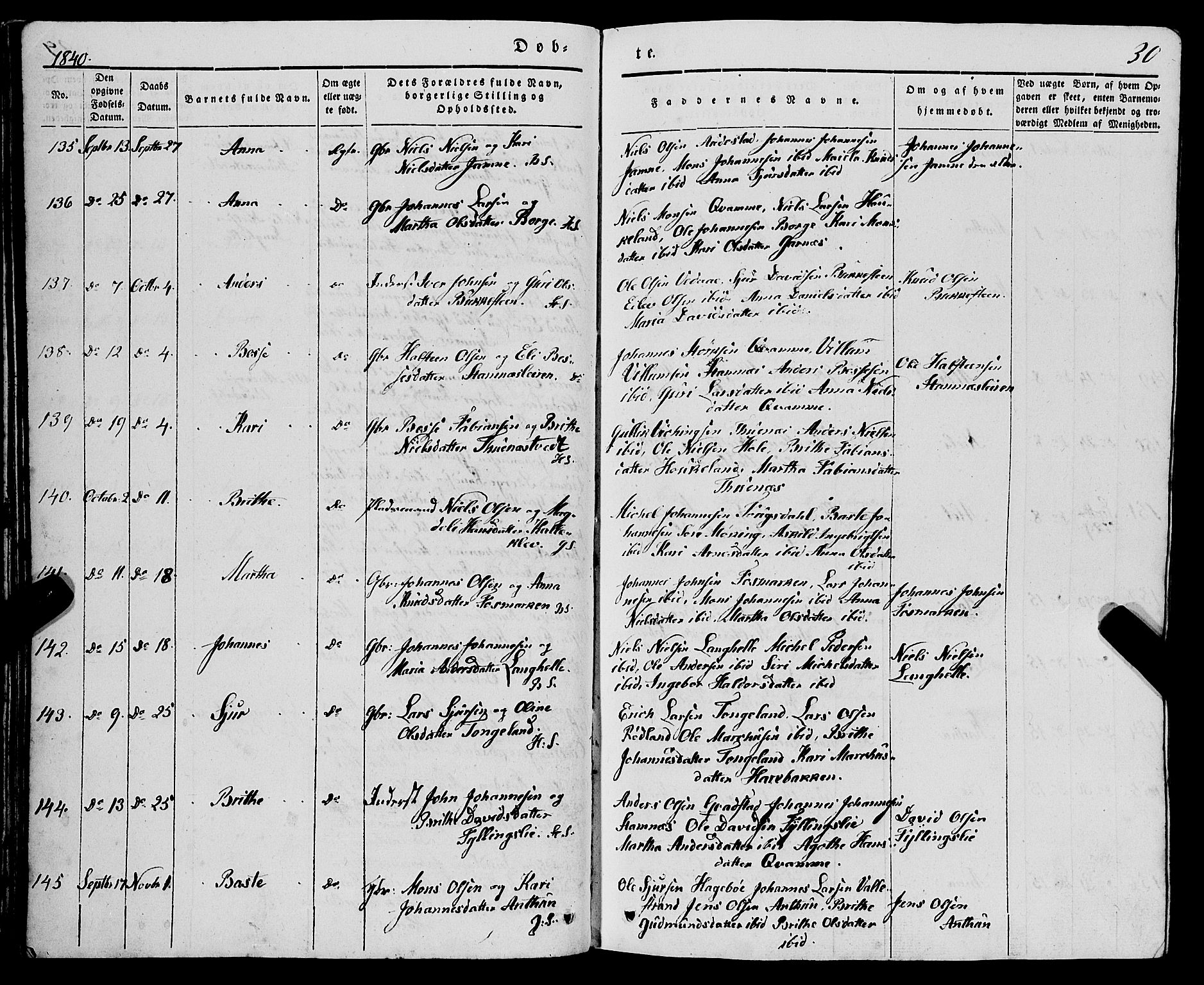 Haus sokneprestembete, AV/SAB-A-75601/H/Haa: Parish register (official) no. A 15, 1838-1847, p. 30