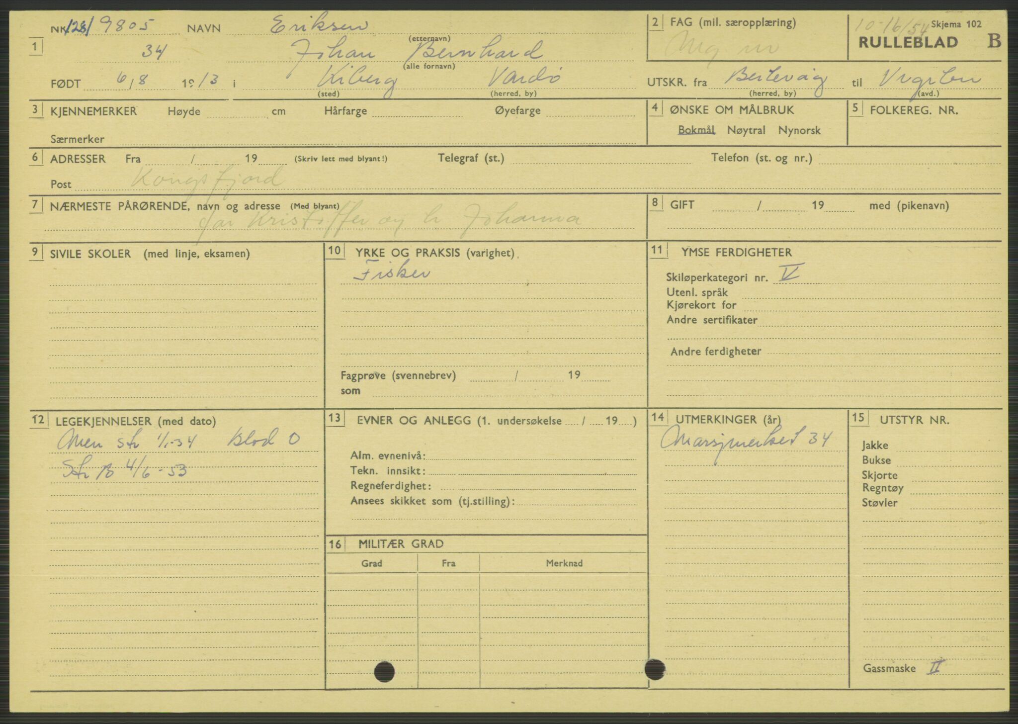 Forsvaret, Varanger bataljon, AV/RA-RAFA-2258/1/D/L0444: Rulleblad for menige født 1913-1914, 1913-1914, p. 60