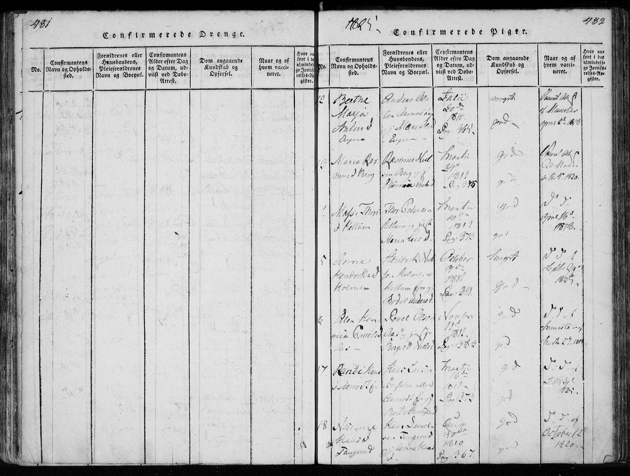 Modum kirkebøker, AV/SAKO-A-234/F/Fa/L0005: Parish register (official) no. 5, 1824-1841, p. 481-482