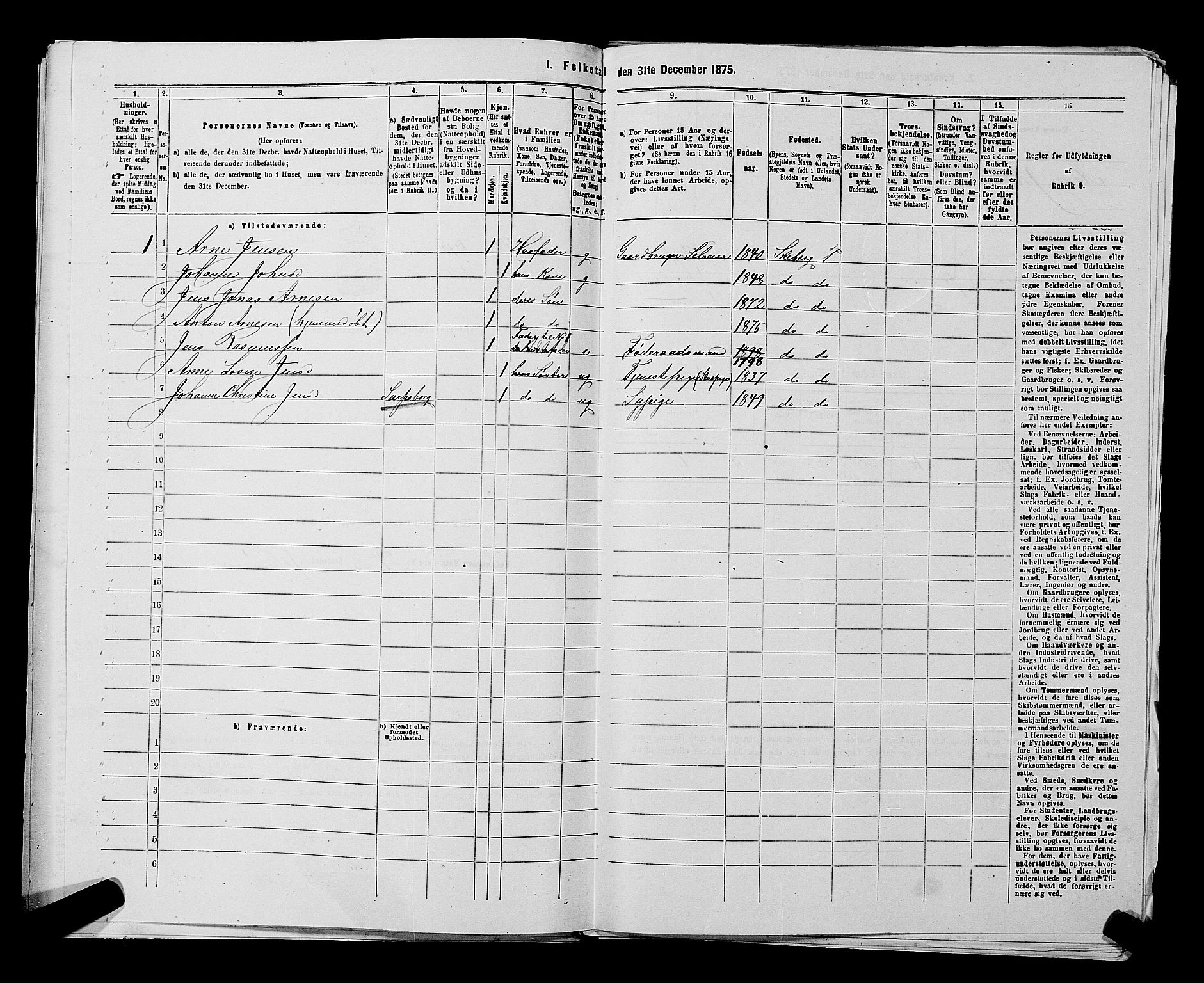 RA, 1875 census for 0115P Skjeberg, 1875, p. 343