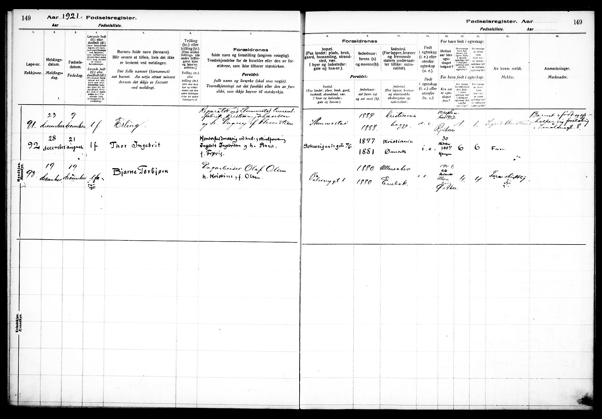 Vålerengen prestekontor Kirkebøker, SAO/A-10878/J/Ja/L0001: Birth register no. 1, 1916-1924, p. 149