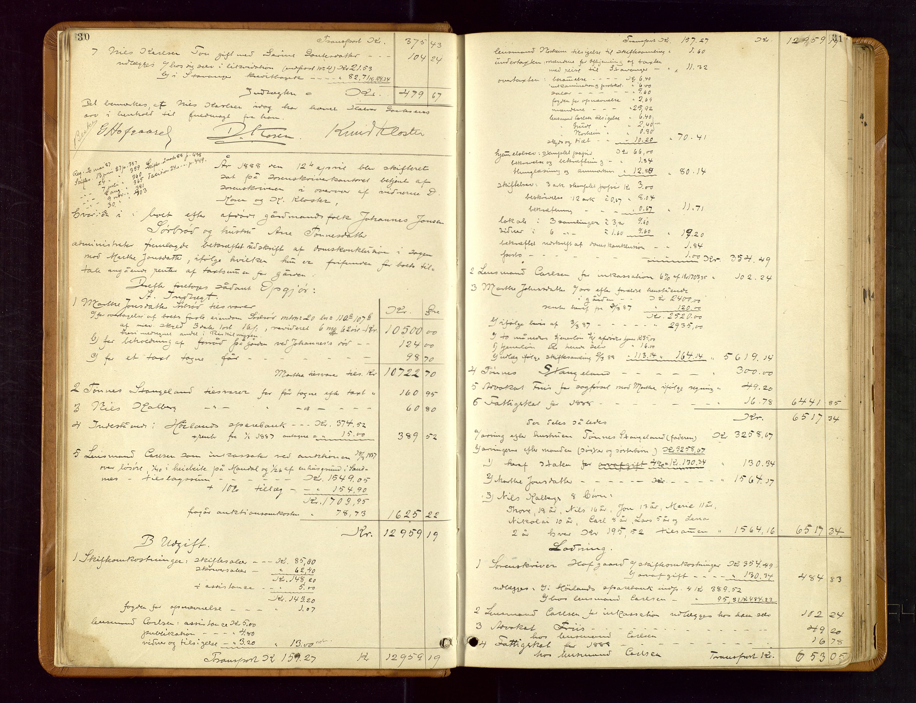Jæren sorenskriveri, AV/SAST-A-100310/01/5/50/50BB/L0004: SKIFTEUTLODNINGSPROTOKOLL, 1887-1893, p. 30-31