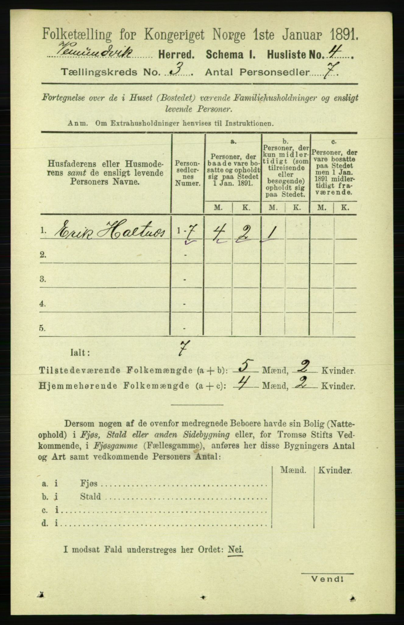 RA, 1891 census for 1745 Vemundvik, 1891, p. 916