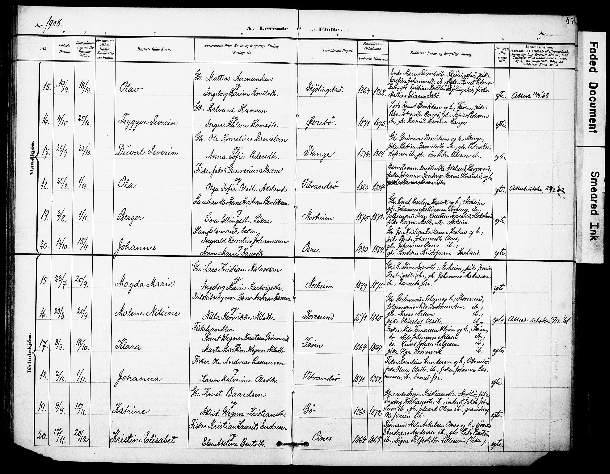 Torvastad sokneprestkontor, AV/SAST-A -101857/H/Ha/Haa/L0017: Parish register (official) no. A 16, 1899-1911, p. 47