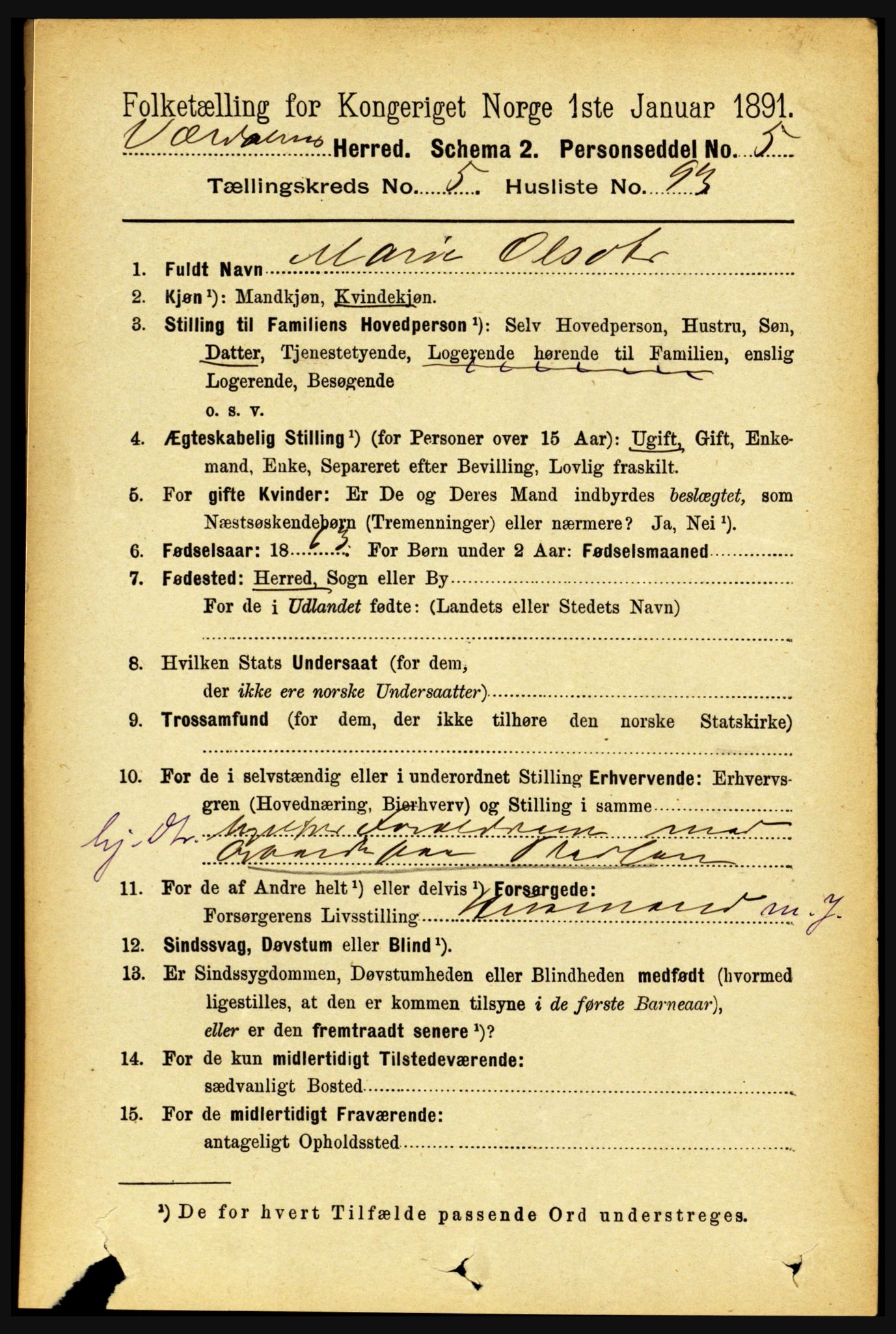 RA, 1891 census for 1721 Verdal, 1891, p. 3490