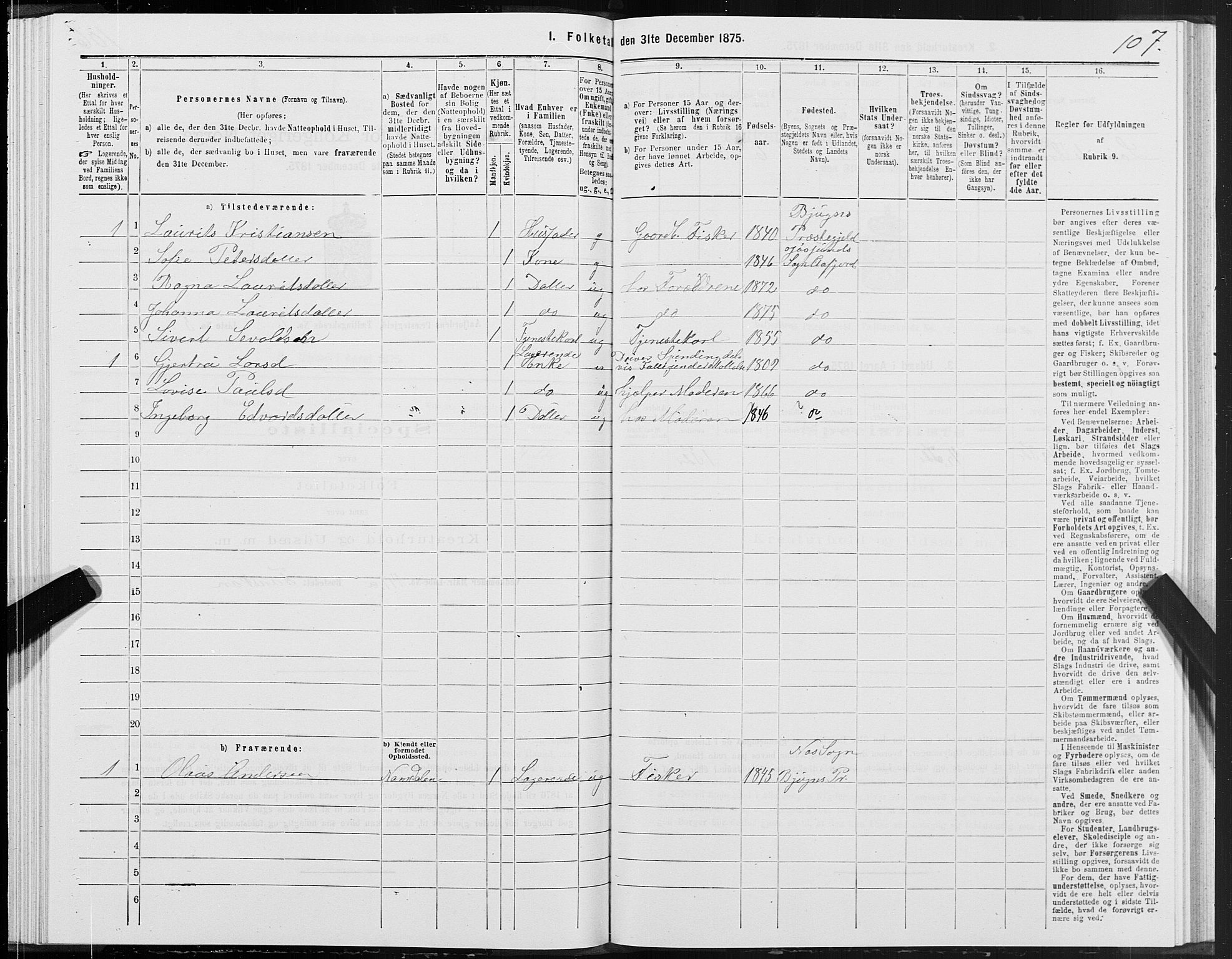 SAT, 1875 census for 1630P Aafjorden, 1875, p. 3107