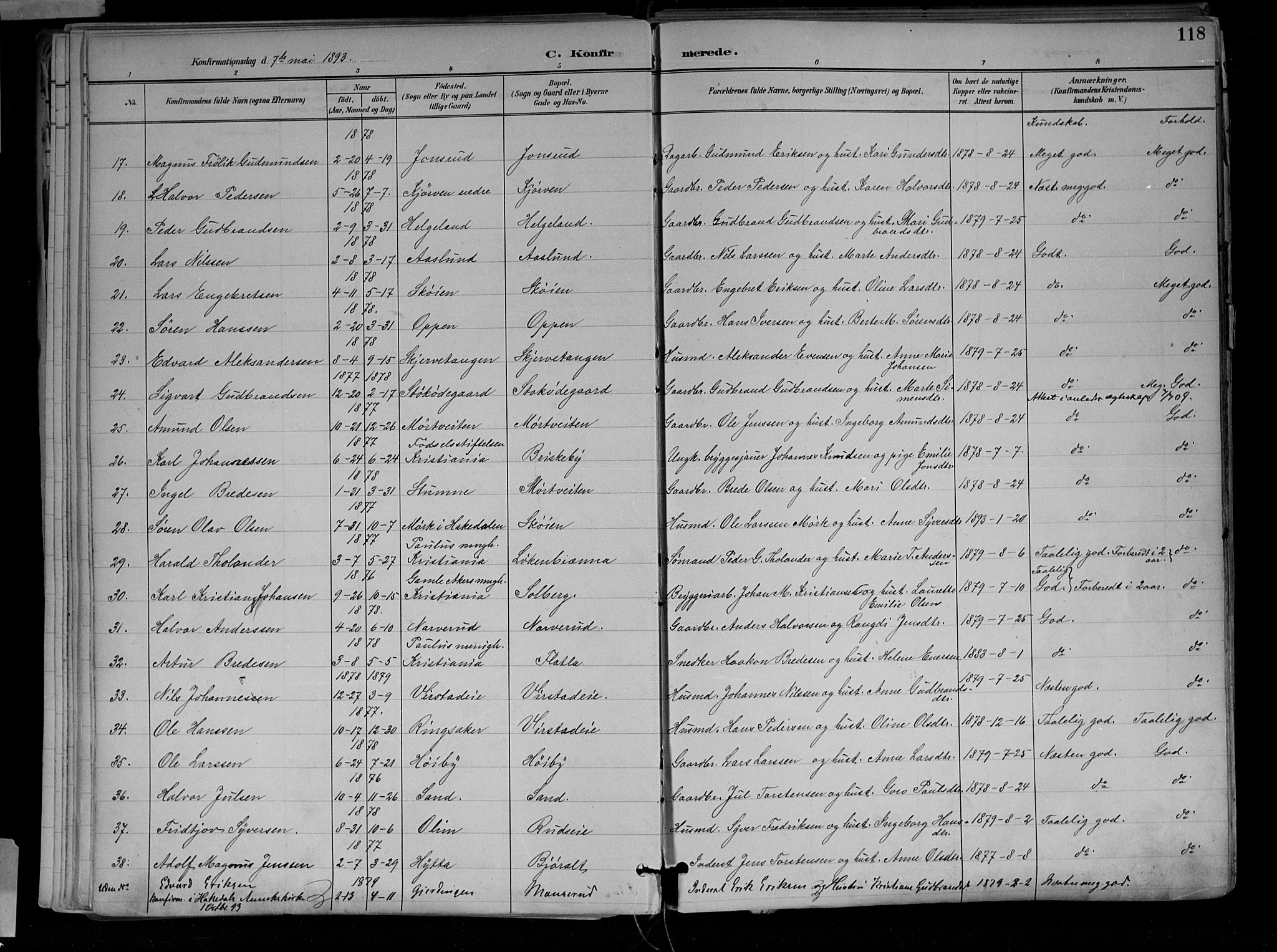 Jevnaker prestekontor, SAH/PREST-116/H/Ha/Haa/L0010: Parish register (official) no. 10, 1891-1906, p. 118