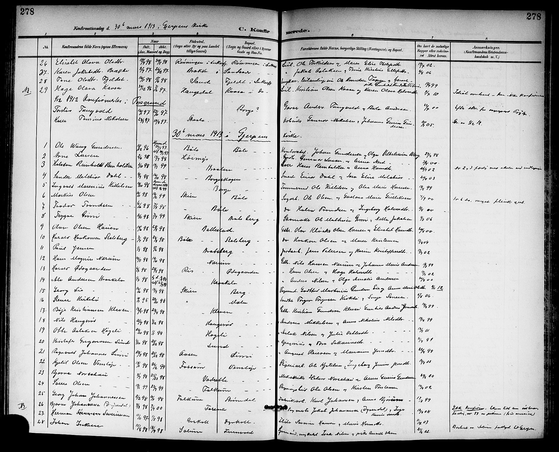 Gjerpen kirkebøker, SAKO/A-265/G/Ga/L0003: Parish register (copy) no. I 3, 1901-1919, p. 278