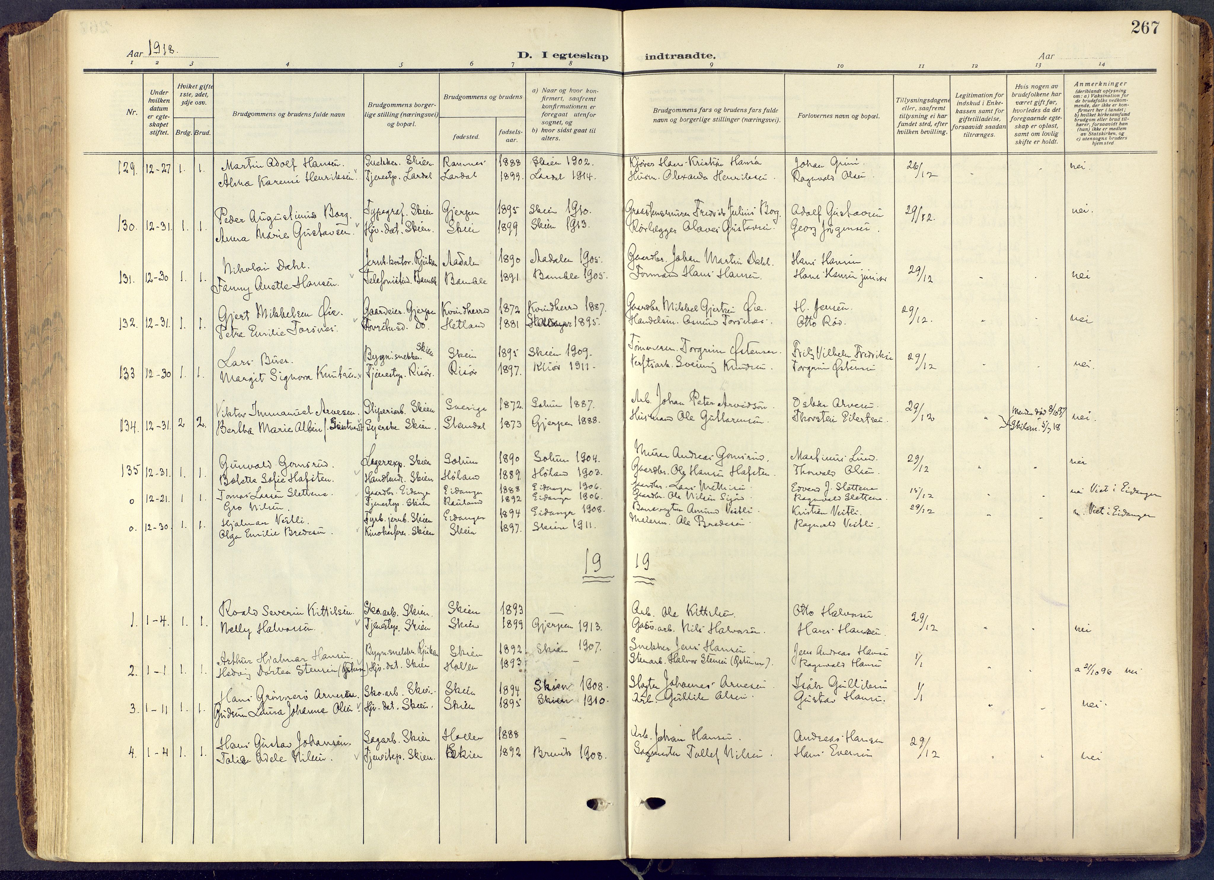 Skien kirkebøker, AV/SAKO-A-302/F/Fa/L0013: Parish register (official) no. 13, 1915-1921, p. 267