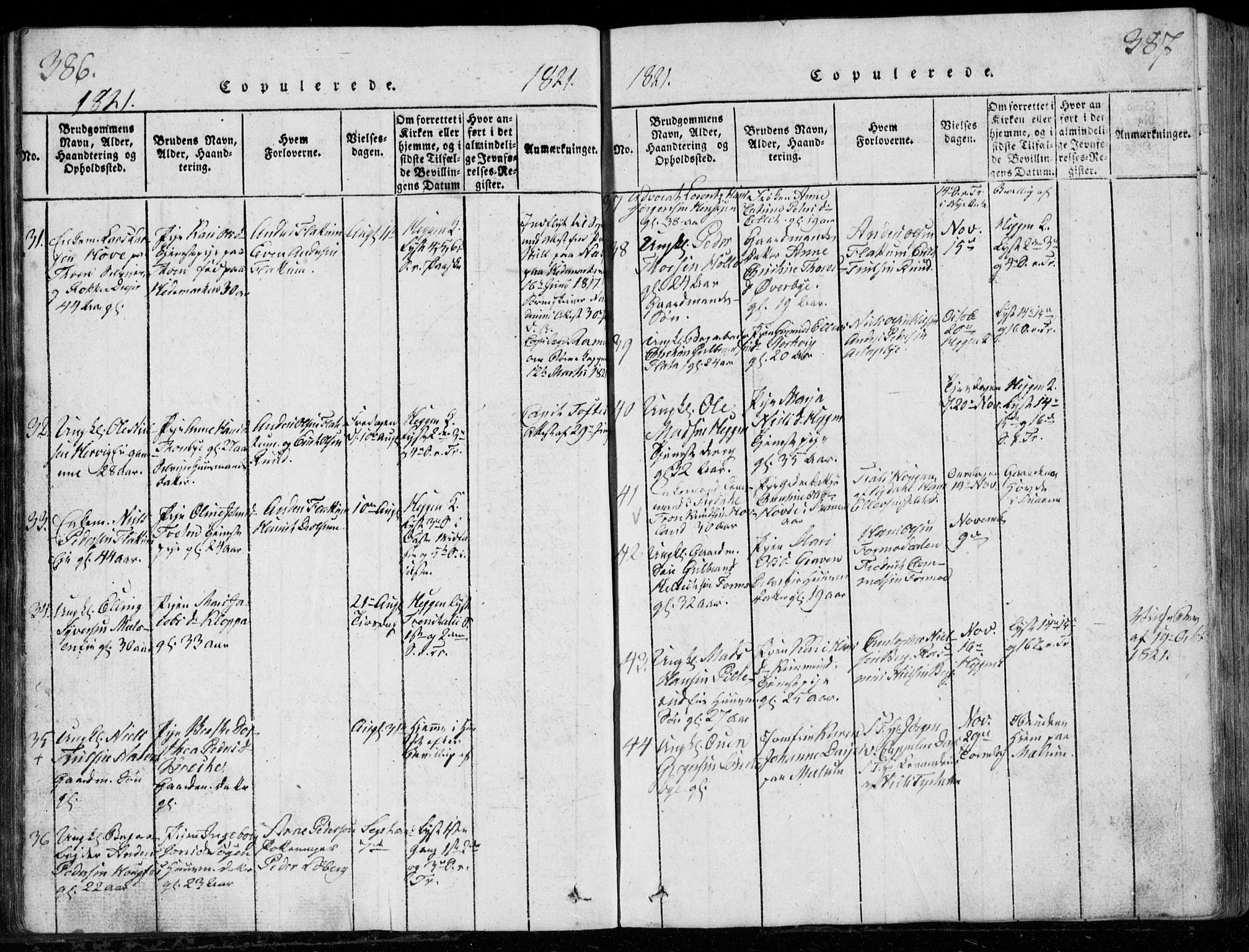 Modum kirkebøker, AV/SAKO-A-234/G/Ga/L0001: Parish register (copy) no. I 1, 1818-1824, p. 386-387