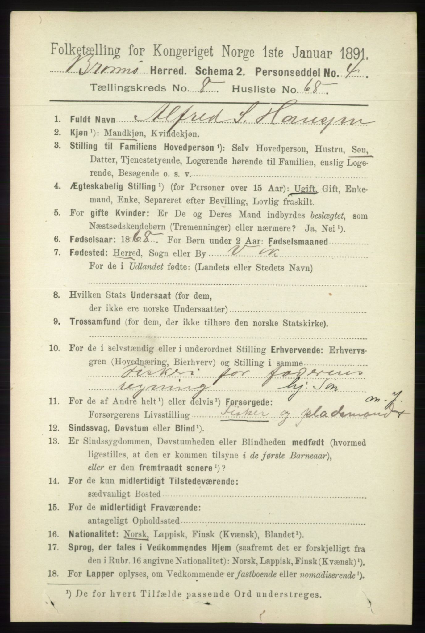 RA, 1891 census for 1814 Brønnøy, 1891, p. 4805