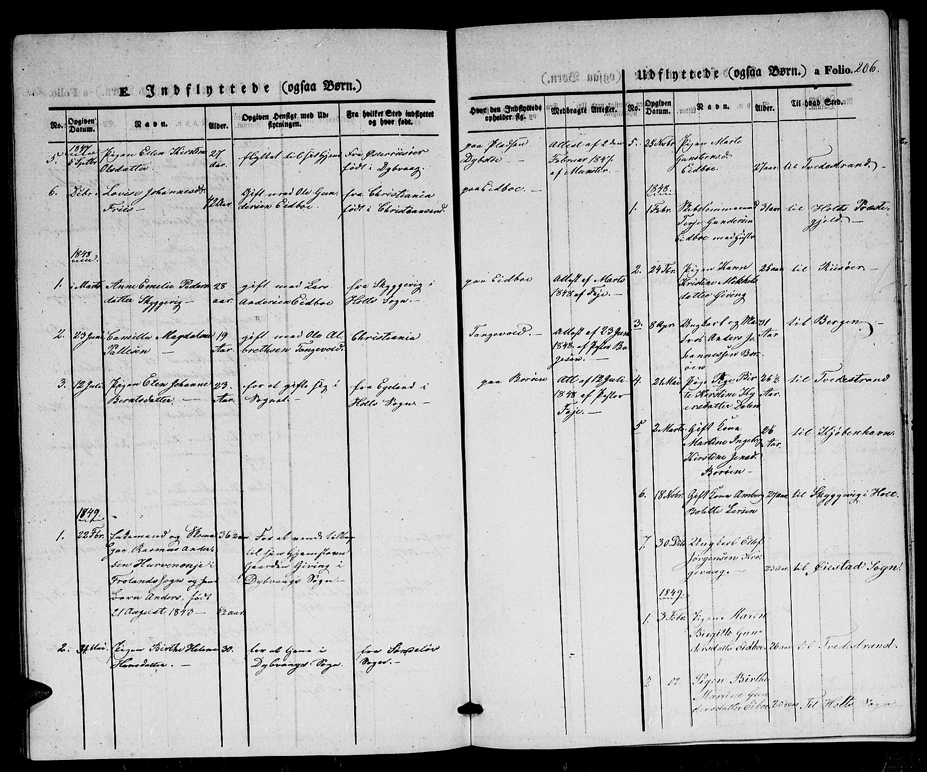 Dypvåg sokneprestkontor, AV/SAK-1111-0007/F/Fb/Fba/L0010: Parish register (copy) no. B 10, 1842-1857, p. 206