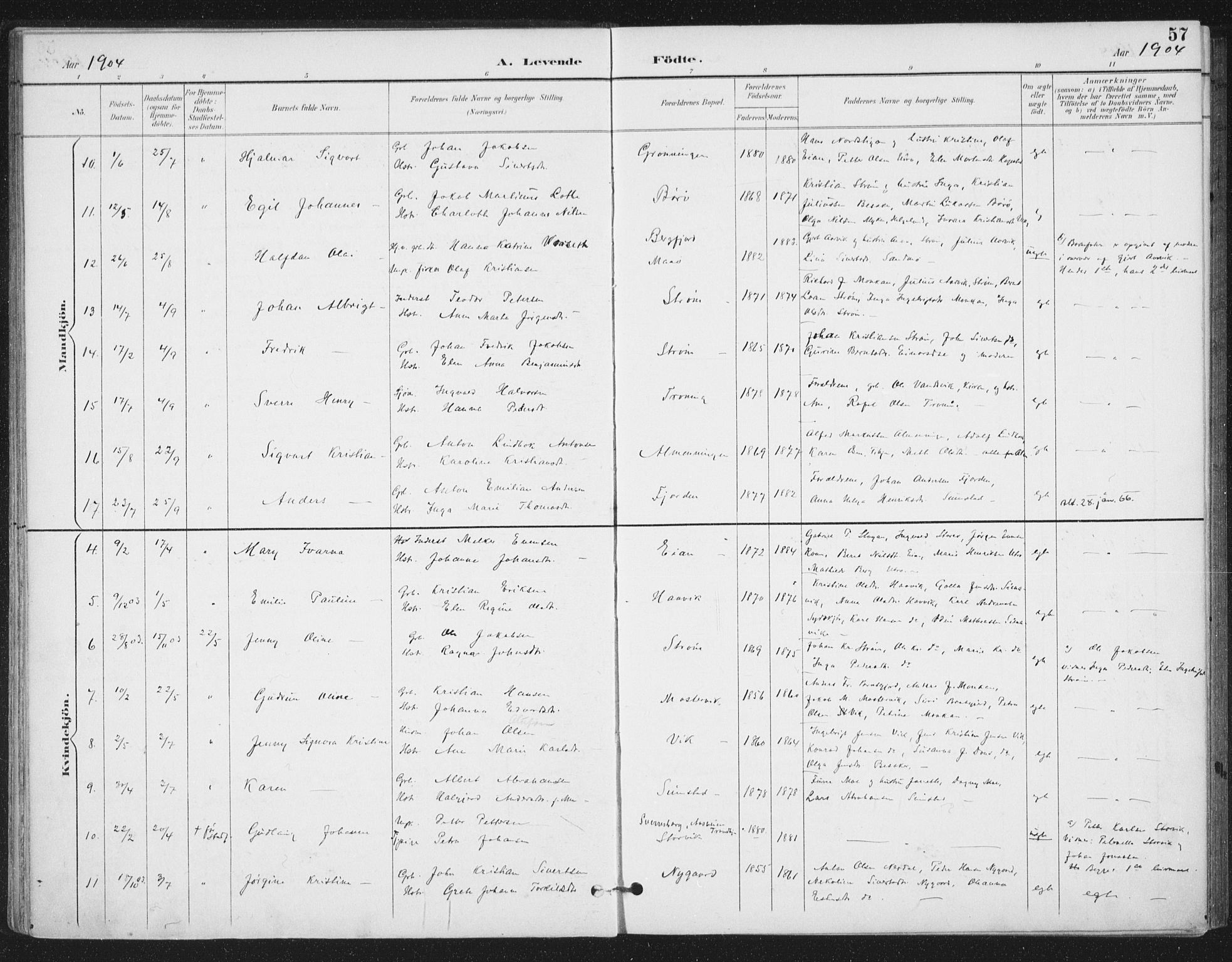 Ministerialprotokoller, klokkerbøker og fødselsregistre - Sør-Trøndelag, SAT/A-1456/657/L0708: Parish register (official) no. 657A09, 1894-1904, p. 57