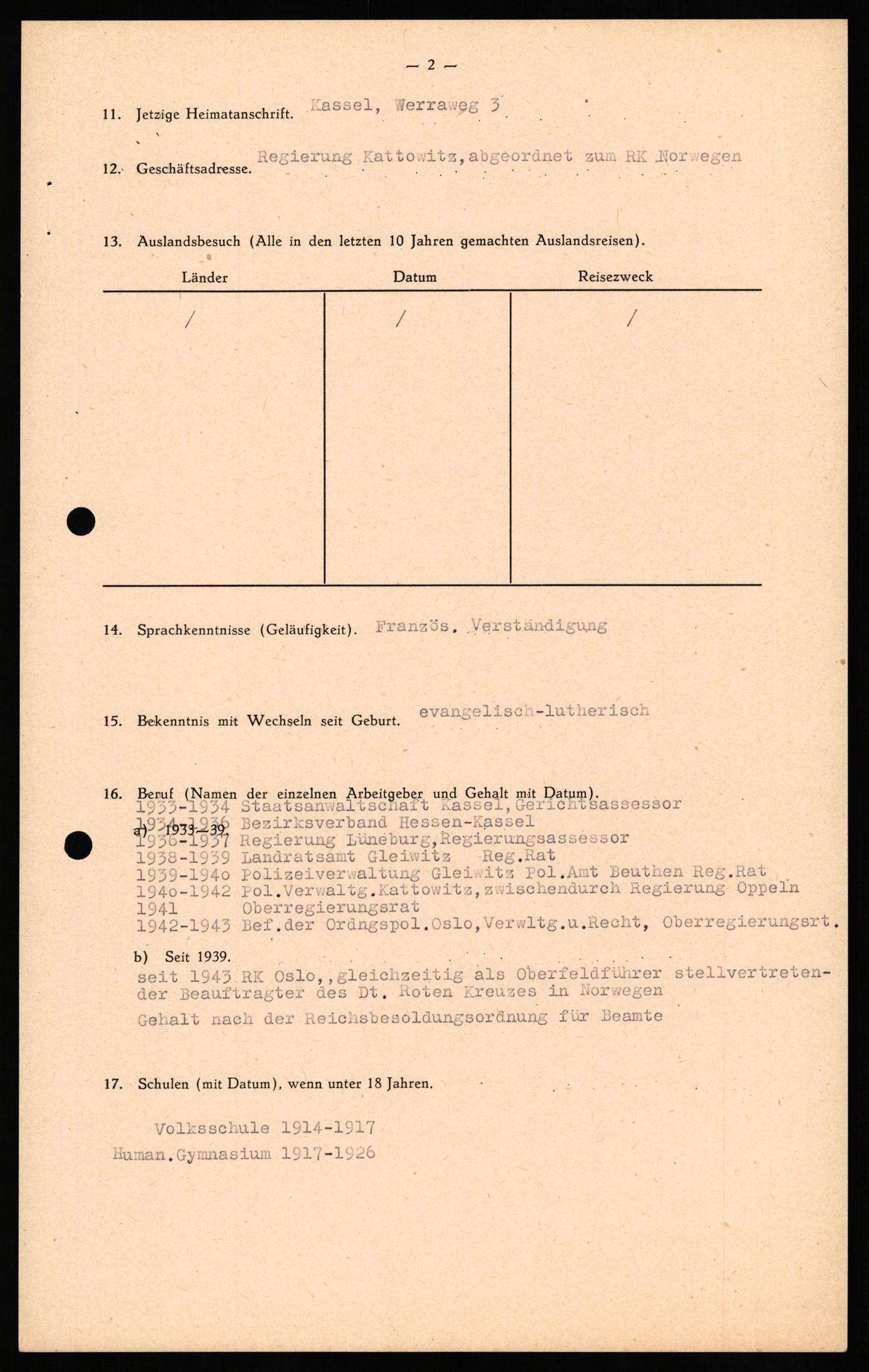 Forsvaret, Forsvarets overkommando II, AV/RA-RAFA-3915/D/Db/L0035: CI Questionaires. Tyske okkupasjonsstyrker i Norge. Tyskere., 1945-1946, p. 21