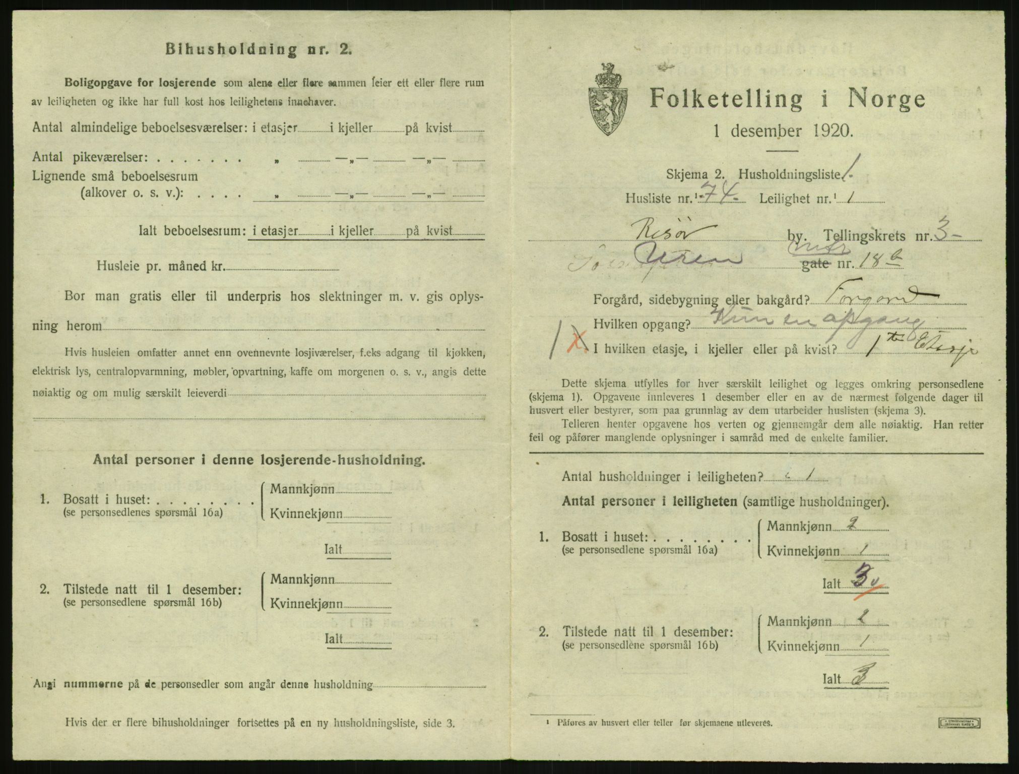 SAK, 1920 census for Risør, 1920, p. 2711