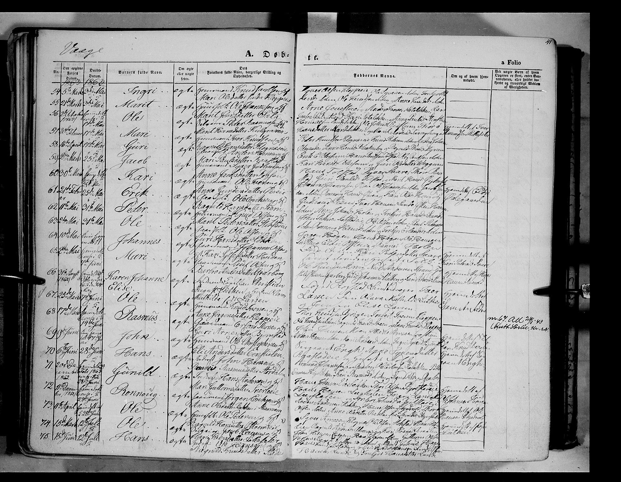 Vågå prestekontor, AV/SAH-PREST-076/H/Ha/Haa/L0006: Parish register (official) no. 6 /1, 1856-1872, p. 41