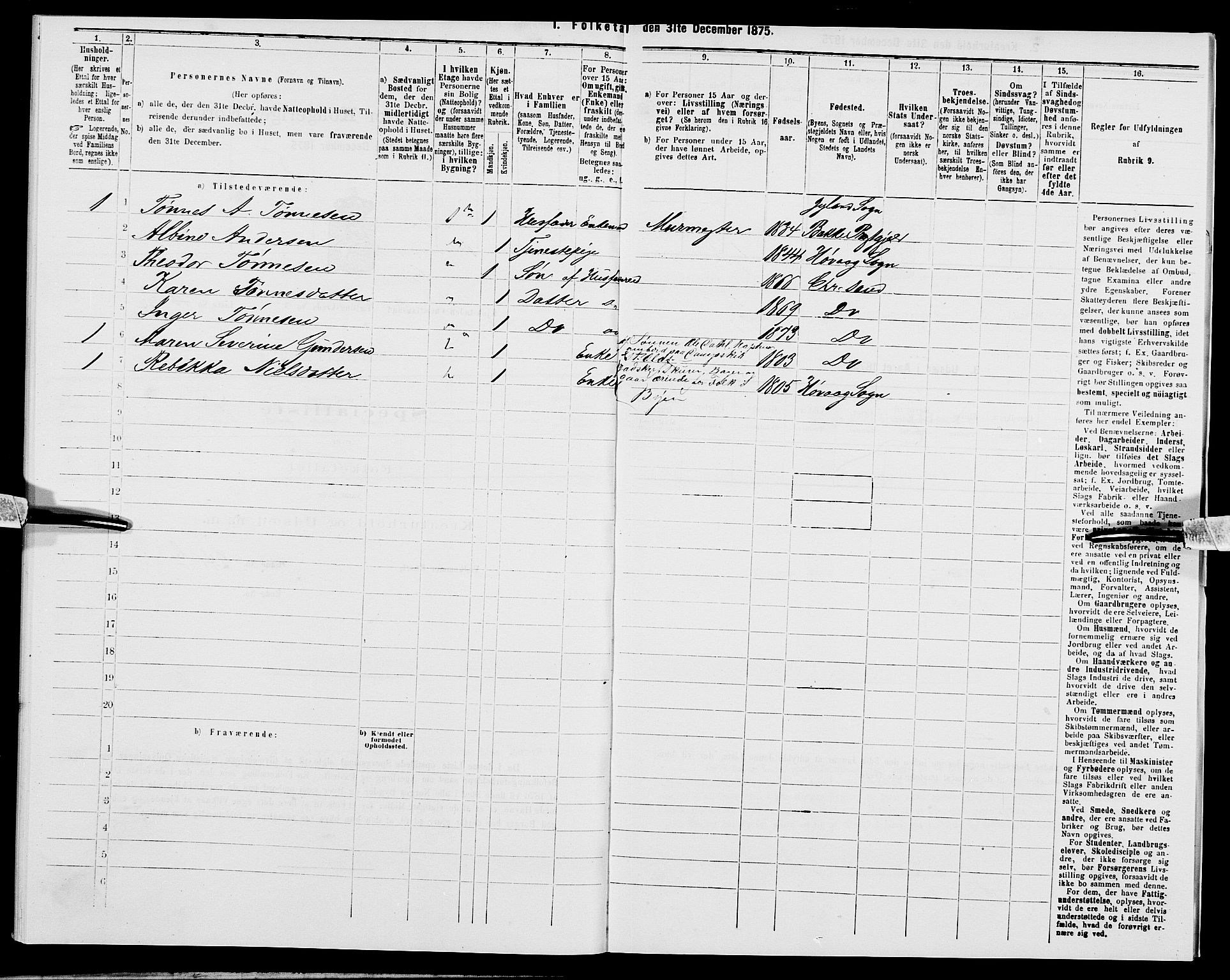 SAK, 1875 census for 1001P Kristiansand, 1875, p. 910