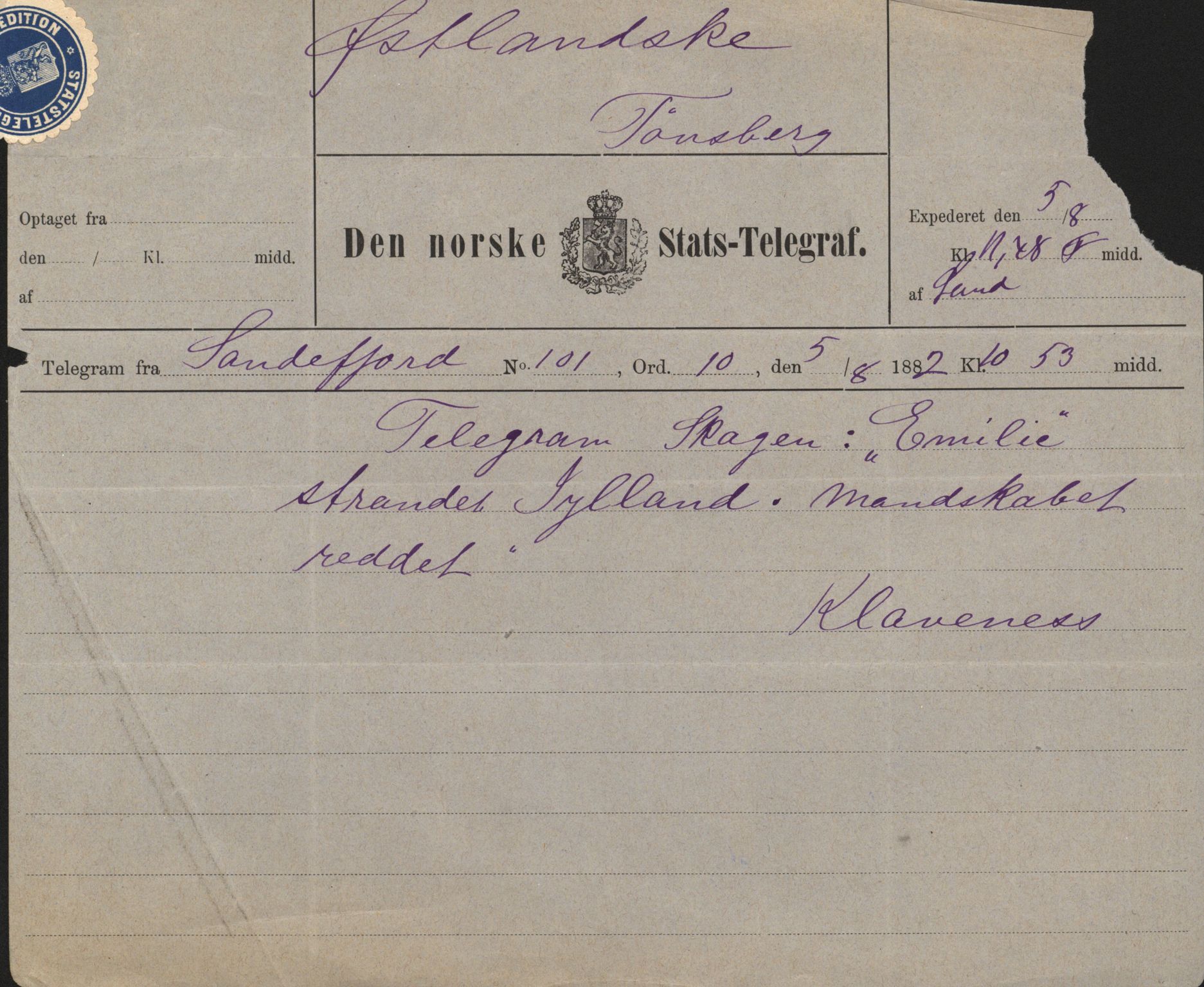 Pa 63 - Østlandske skibsassuranceforening, VEMU/A-1079/G/Ga/L0014/0013: Havaridokumenter / Heros, Emilie, 1882, p. 23