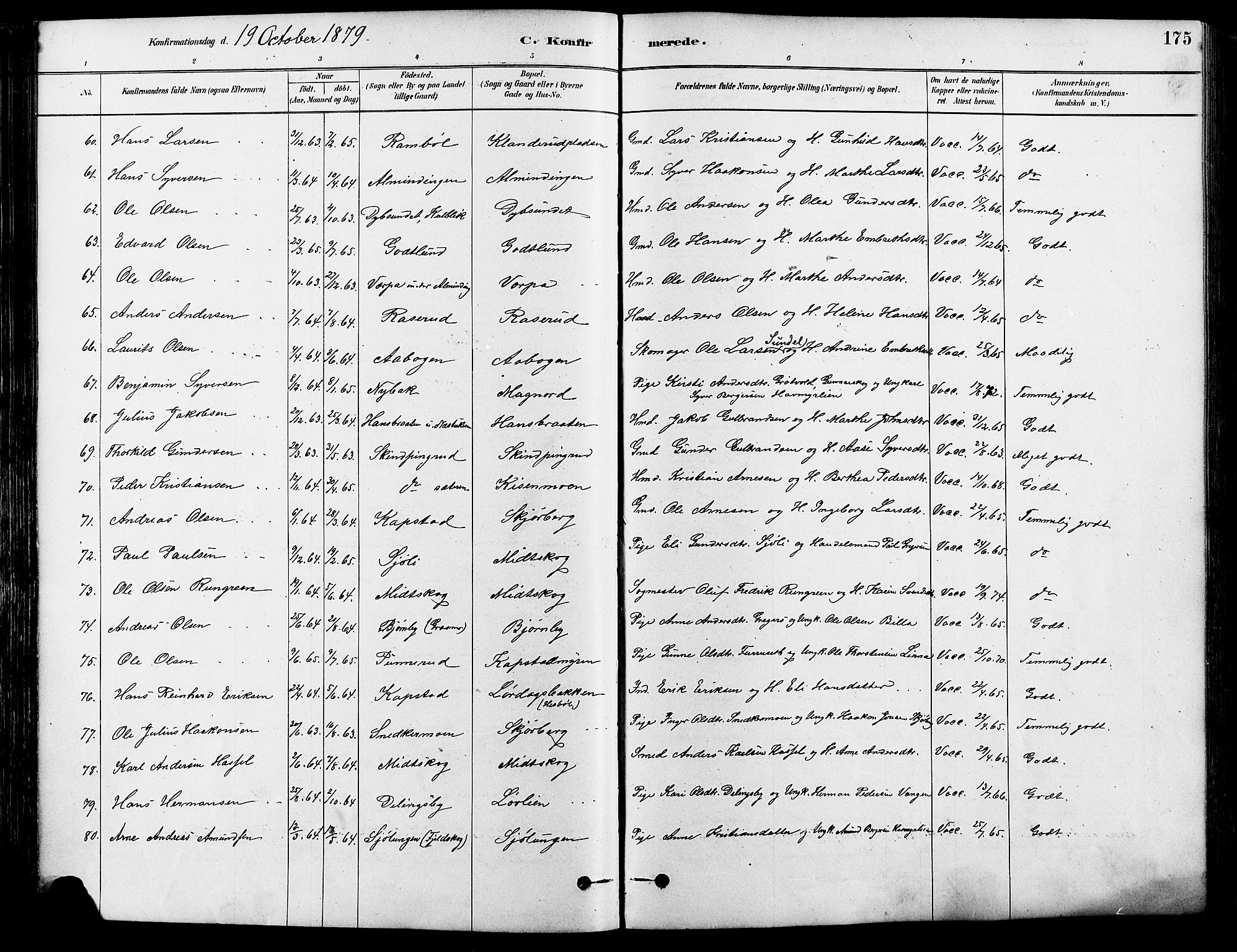 Eidskog prestekontor, AV/SAH-PREST-026/H/Ha/Haa/L0003: Parish register (official) no. 3, 1879-1892, p. 175