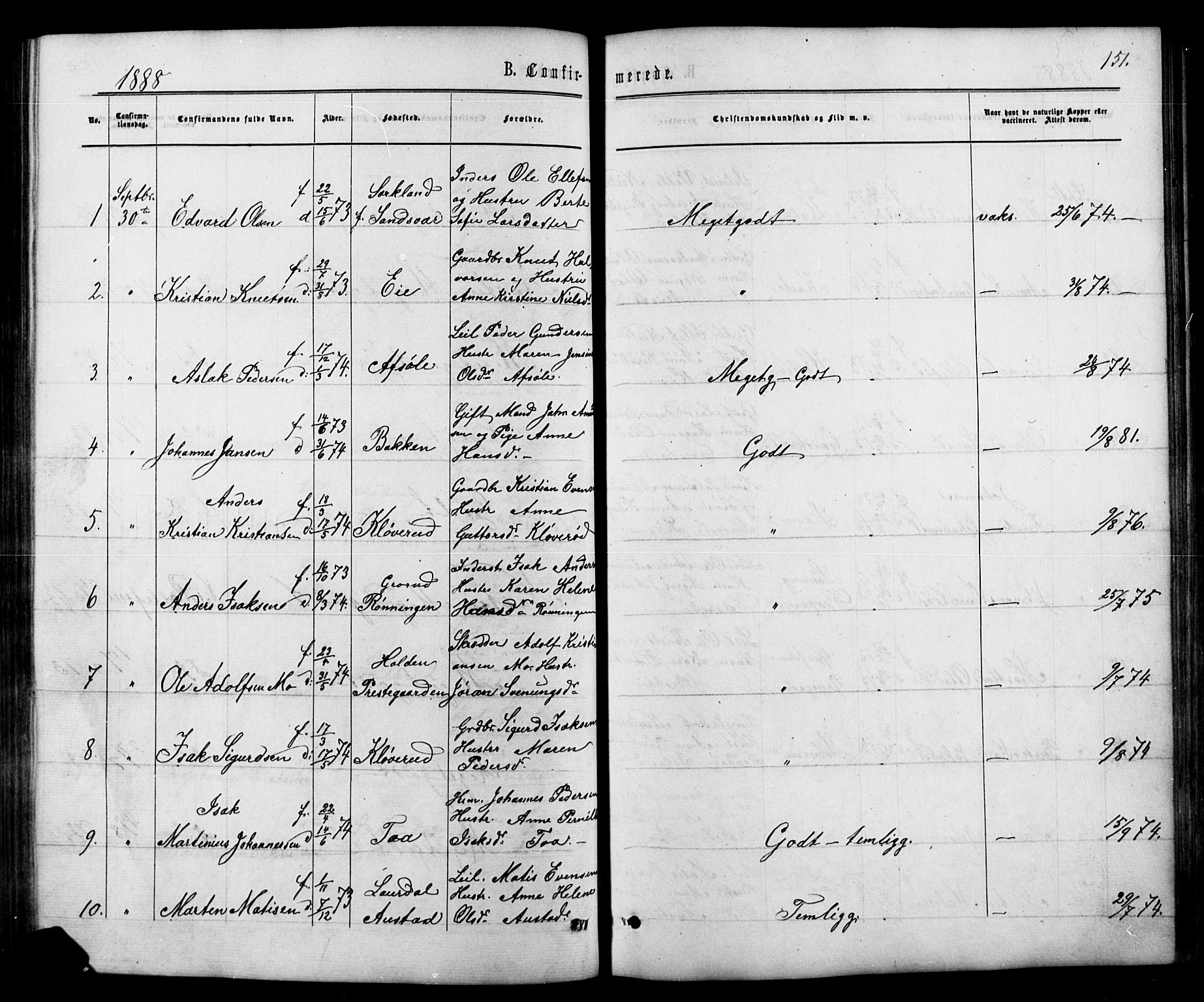 Siljan kirkebøker, SAKO/A-300/G/Ga/L0002: Parish register (copy) no. 2, 1864-1908, p. 151