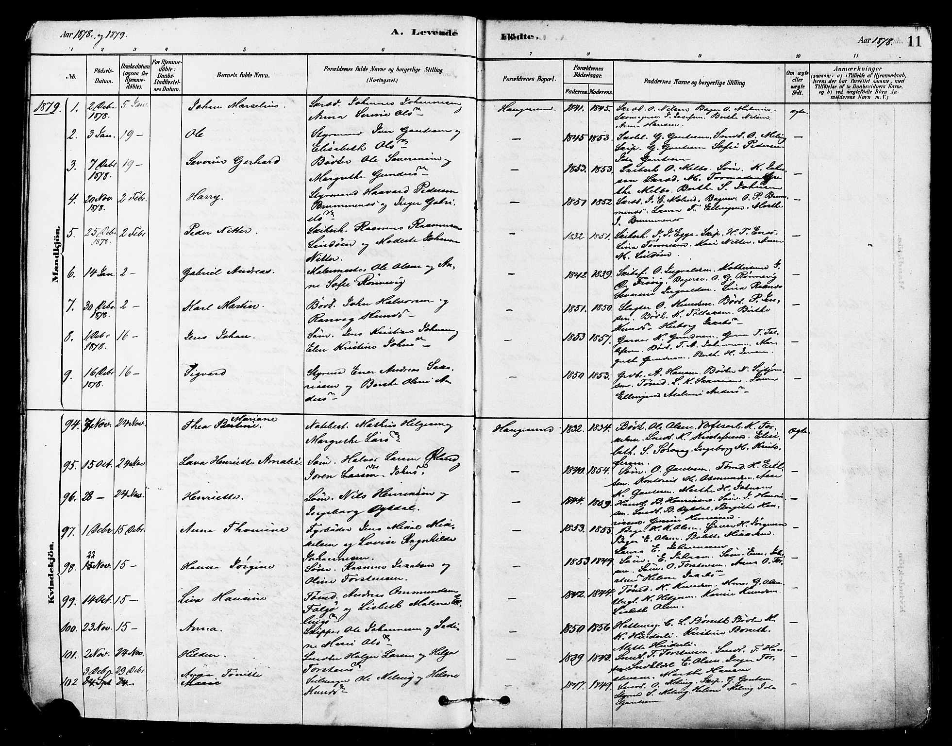 Haugesund sokneprestkontor, AV/SAST-A -101863/H/Ha/Haa/L0001: Parish register (official) no. A 1, 1878-1885, p. 11