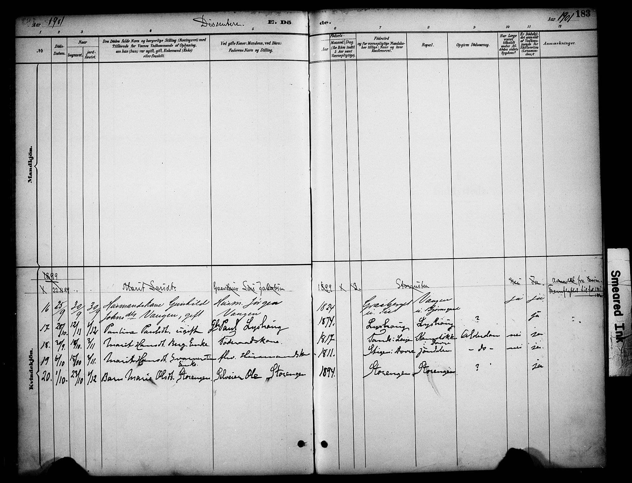Dovre prestekontor, SAH/PREST-066/H/Ha/Haa/L0003: Parish register (official) no. 3, 1891-1901, p. 183