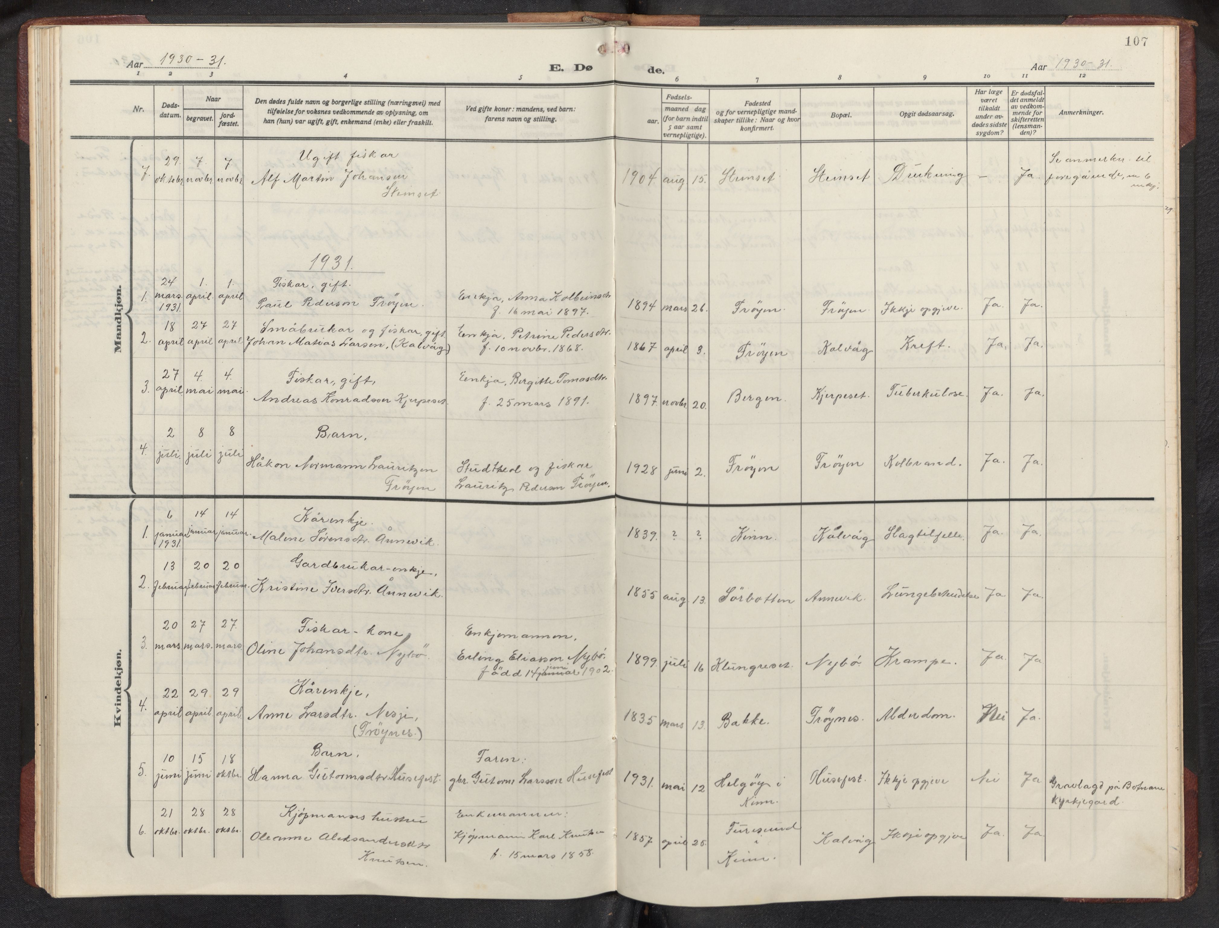 Bremanger sokneprestembete, SAB/A-82201/H/Hab/Habb/L0002: Parish register (copy) no. B 2, 1926-1945, p. 106b-107a