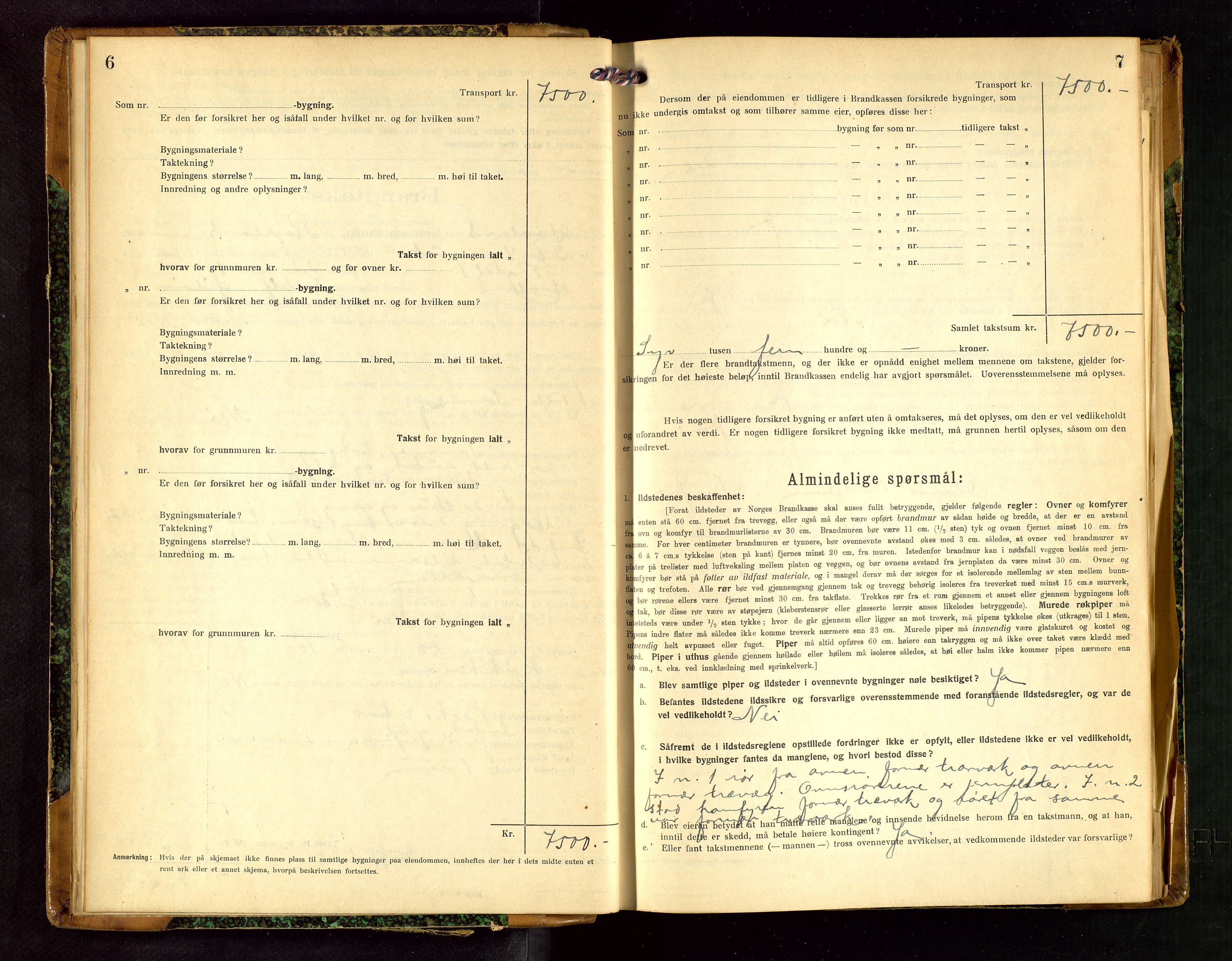 Håland lensmannskontor, SAST/A-100100/Gob/L0007: Branntakstprotokoll - skjematakst. Register i boken., 1920-1925, p. 6-7