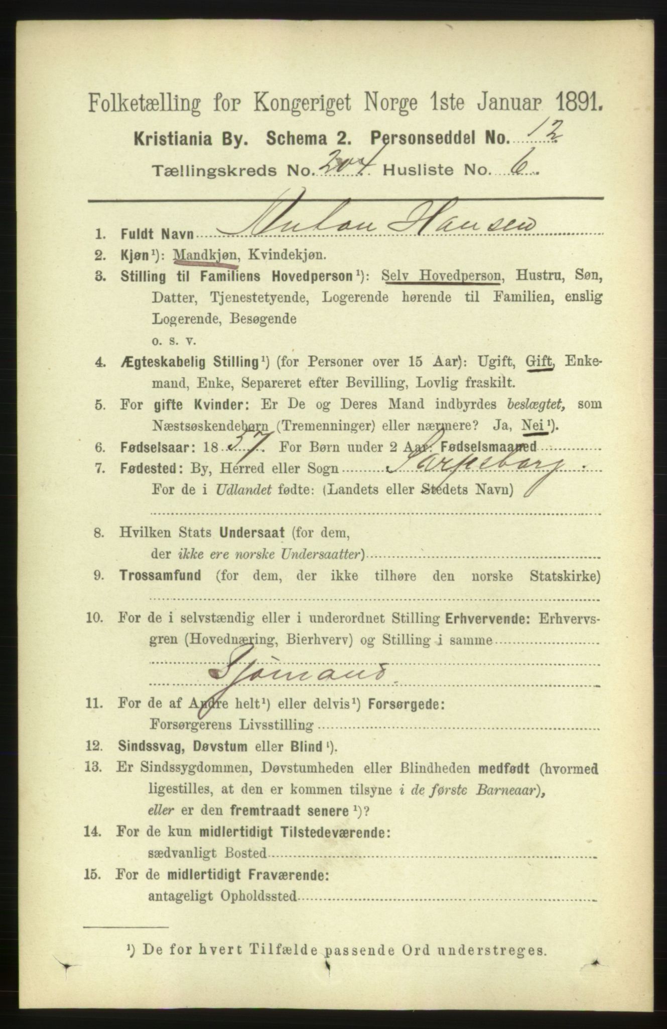 RA, 1891 census for 0301 Kristiania, 1891, p. 123305