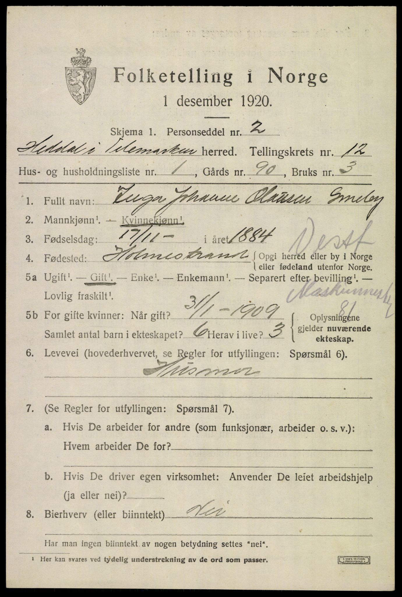 SAKO, 1920 census for Heddal, 1920, p. 8112