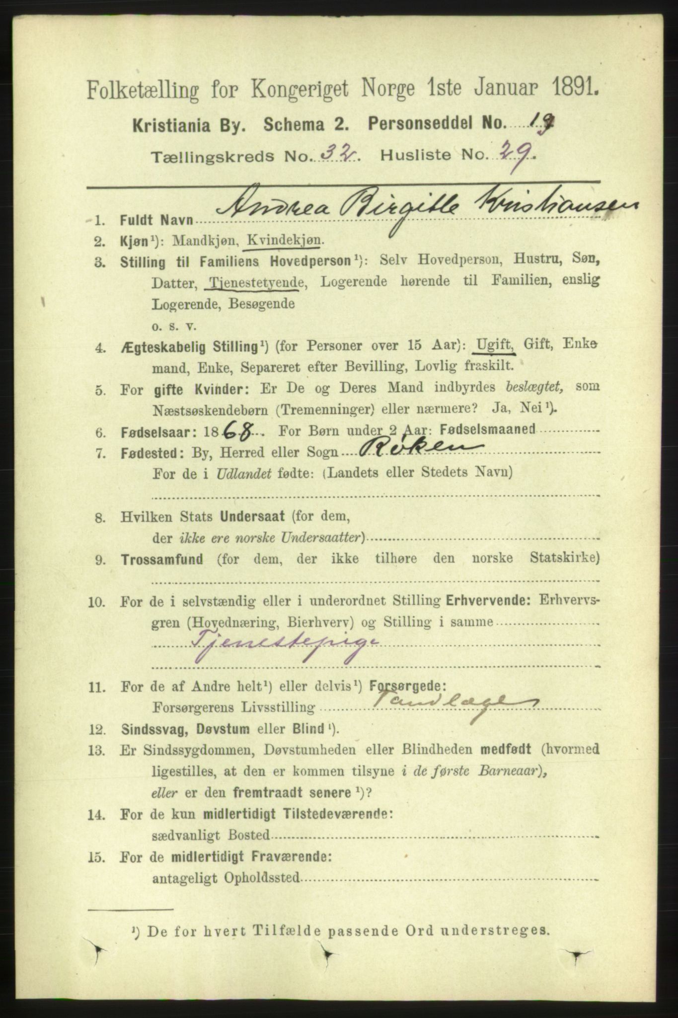 RA, 1891 census for 0301 Kristiania, 1891, p. 17438