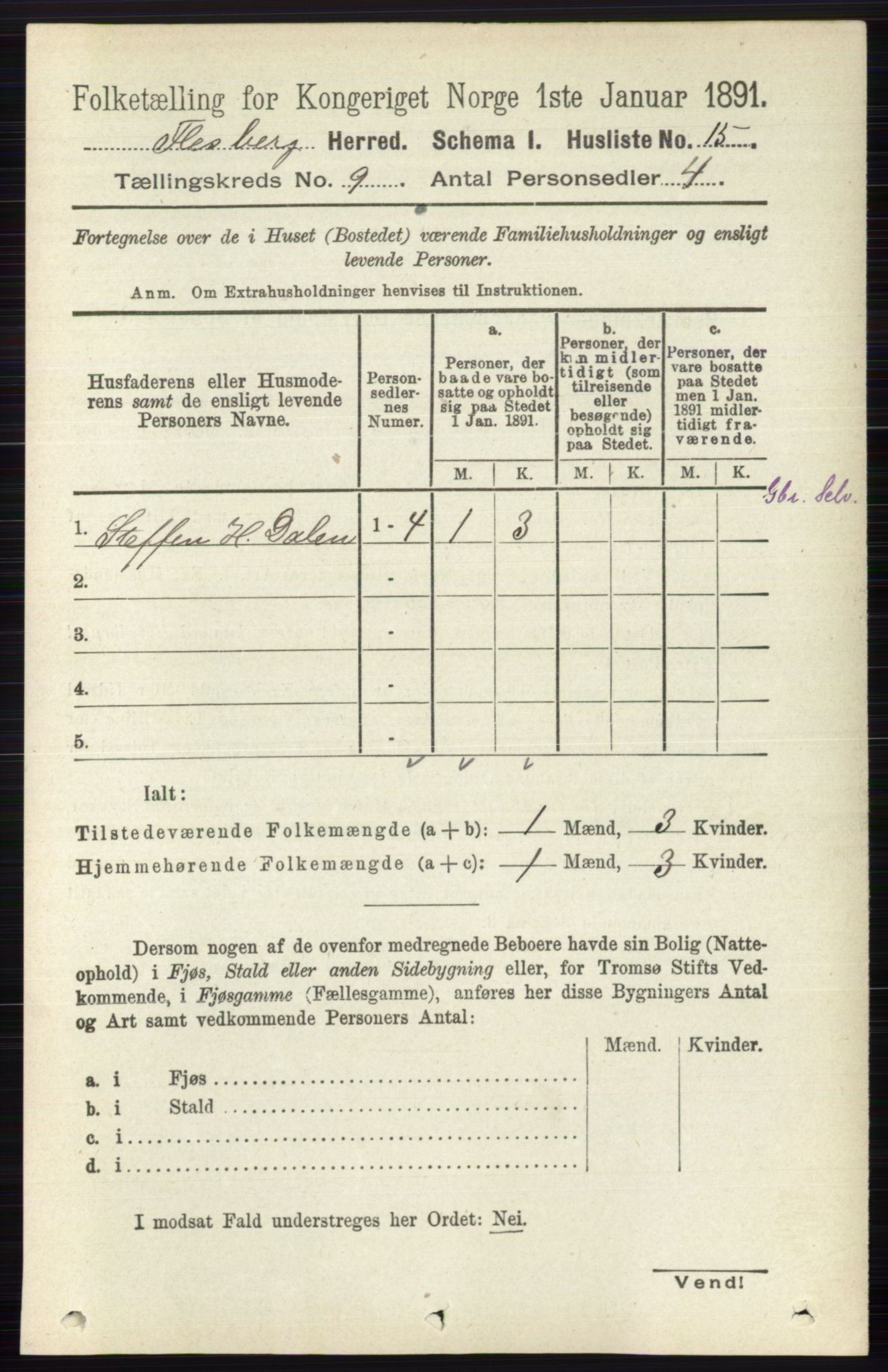 RA, 1891 census for 0631 Flesberg, 1891, p. 1515