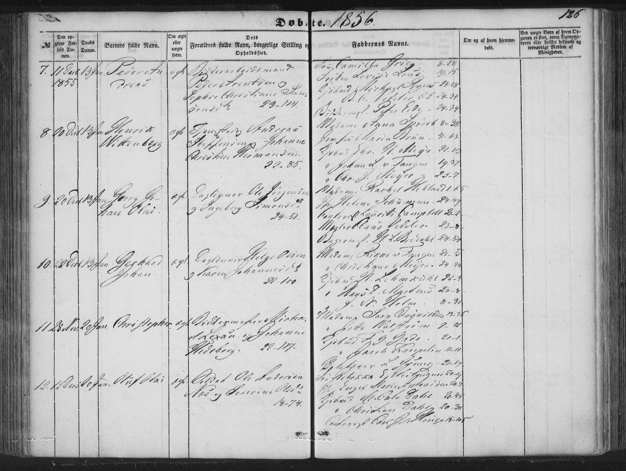 Korskirken sokneprestembete, SAB/A-76101/H/Haa/L0017: Parish register (official) no. B 3, 1851-1857, p. 126
