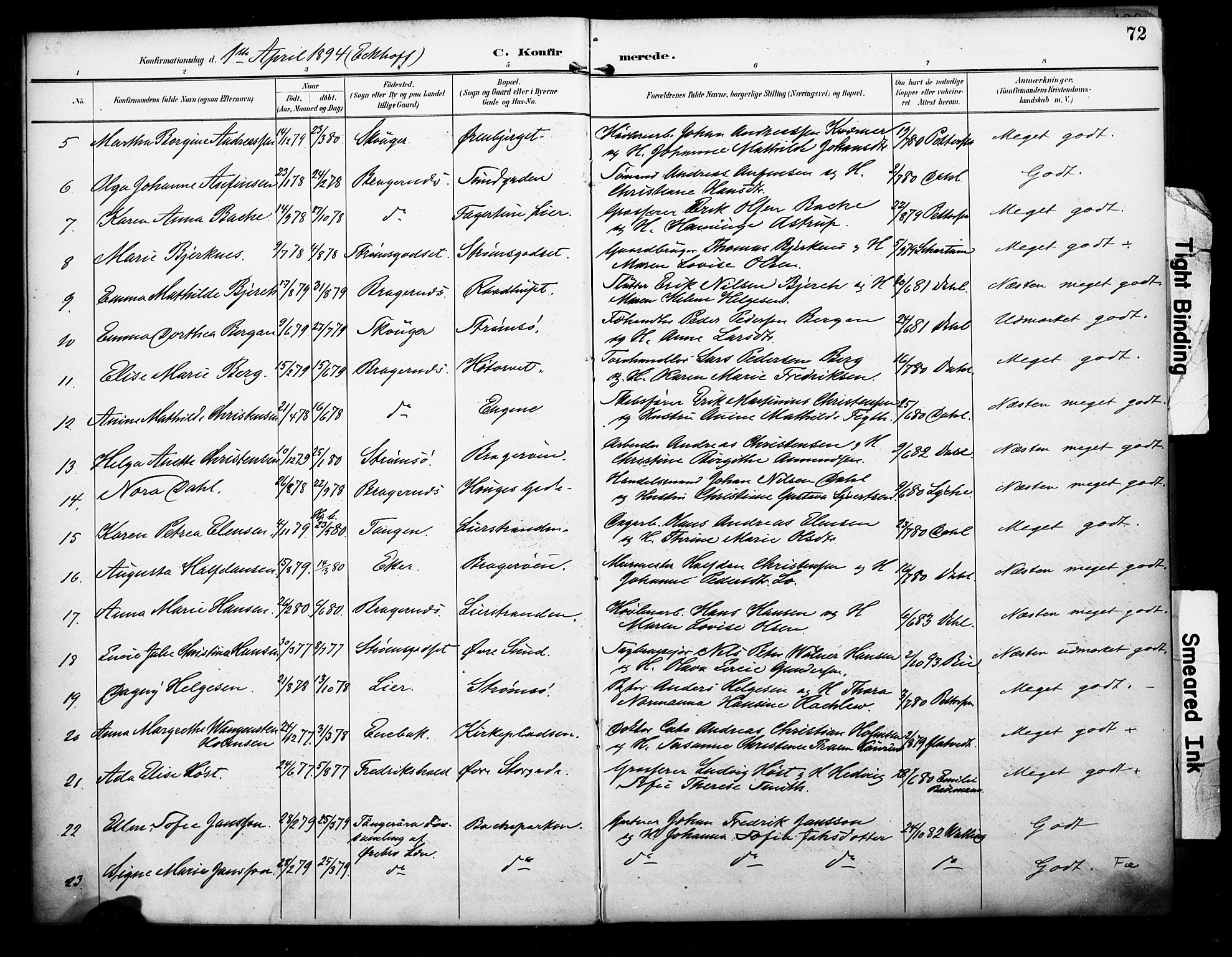 Bragernes kirkebøker, AV/SAKO-A-6/F/Fc/L0006: Parish register (official) no. III 6, 1888-1899, p. 72